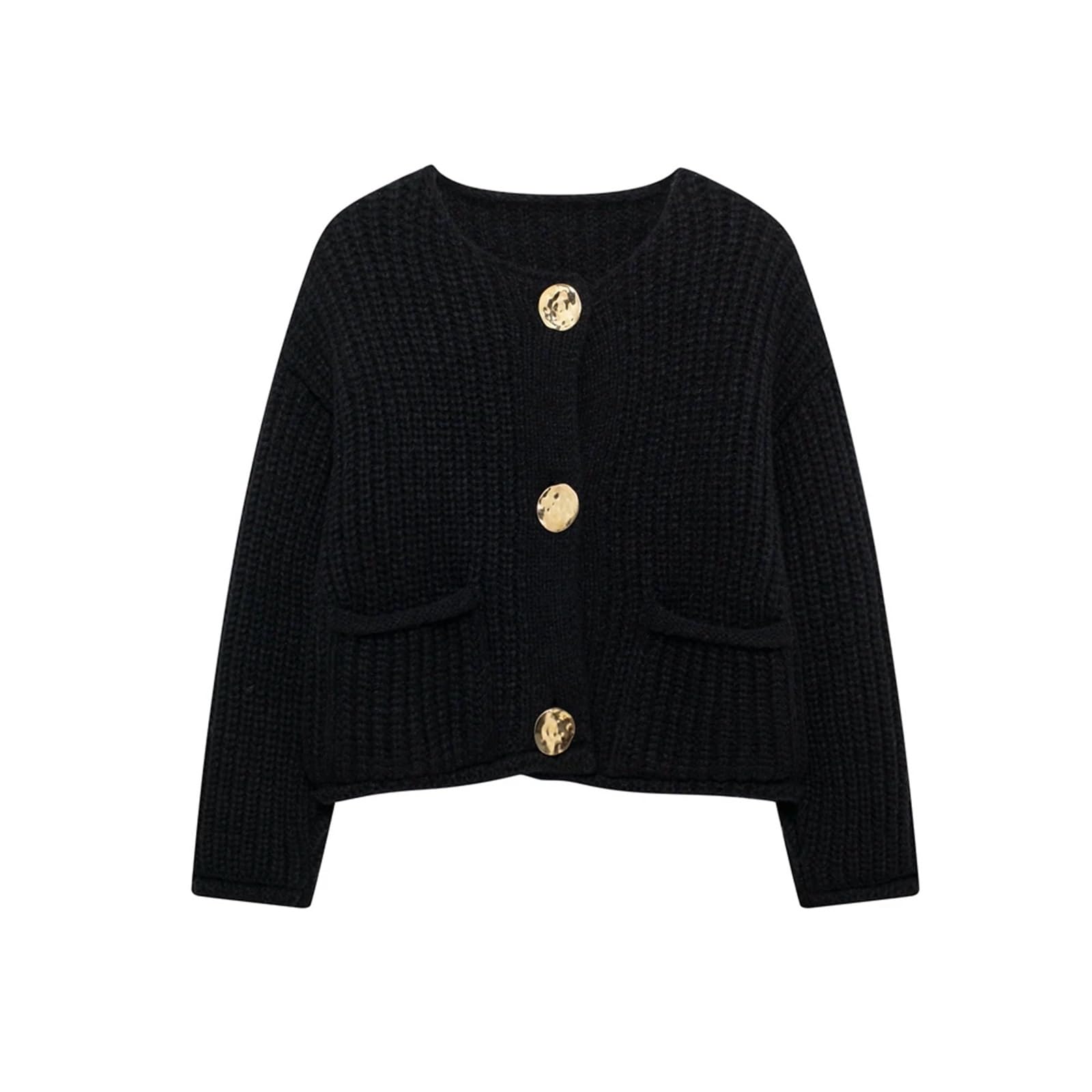 Cárdigan para Mujer Suéter de Punto Manga Larga for Mujer, Botones Dorados, Bolsillos Parche Delanteros, Cuello Redondo, Prenda Exterior Femenina