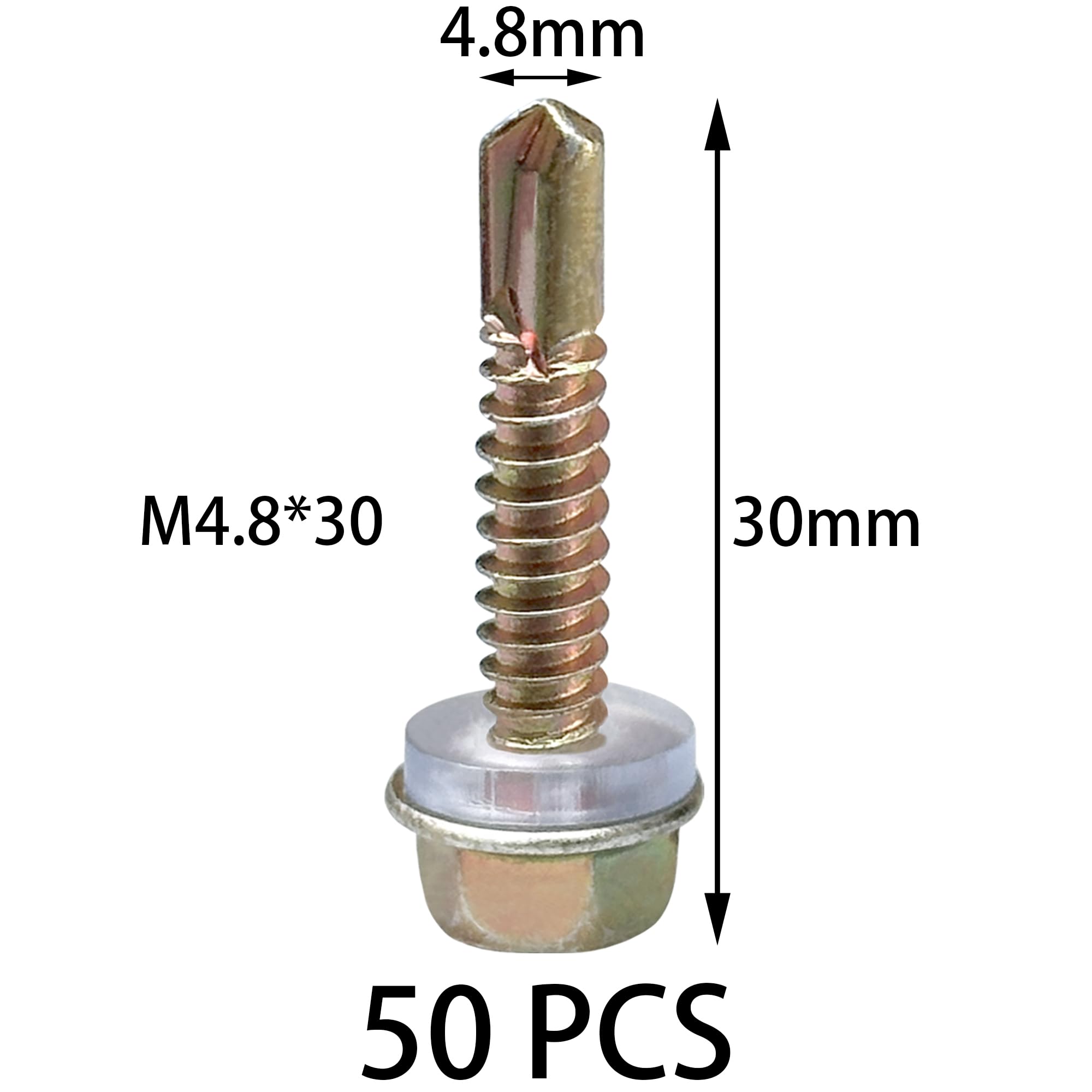 50 PCS Hexagon Self Tapping Self Drilling Screws with Pads for Metal Sheets,Wooden Sheets and Plastic Sheets (M4.8 * 30mm) - Image 4