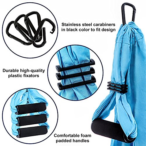 Aerial Yoga Swing Set - Yoga Hammock Aerial Swing - Aerial Sling Inversion Fly Kit - Flying Yoga Inversion Tool - Antigravity Ceiling Hanging Yoga Sling - Adult Kids Arial Door Yoga Swing (BLUE) - Thumbnail 5