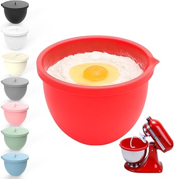 5 Qt Tilt-Head silicone liners for kitchenaid stand mixer, Silicone Bowl Liners with Lids, Kitchen Aid Accessories and Attachments for Baking and Cooking 1pcs Red