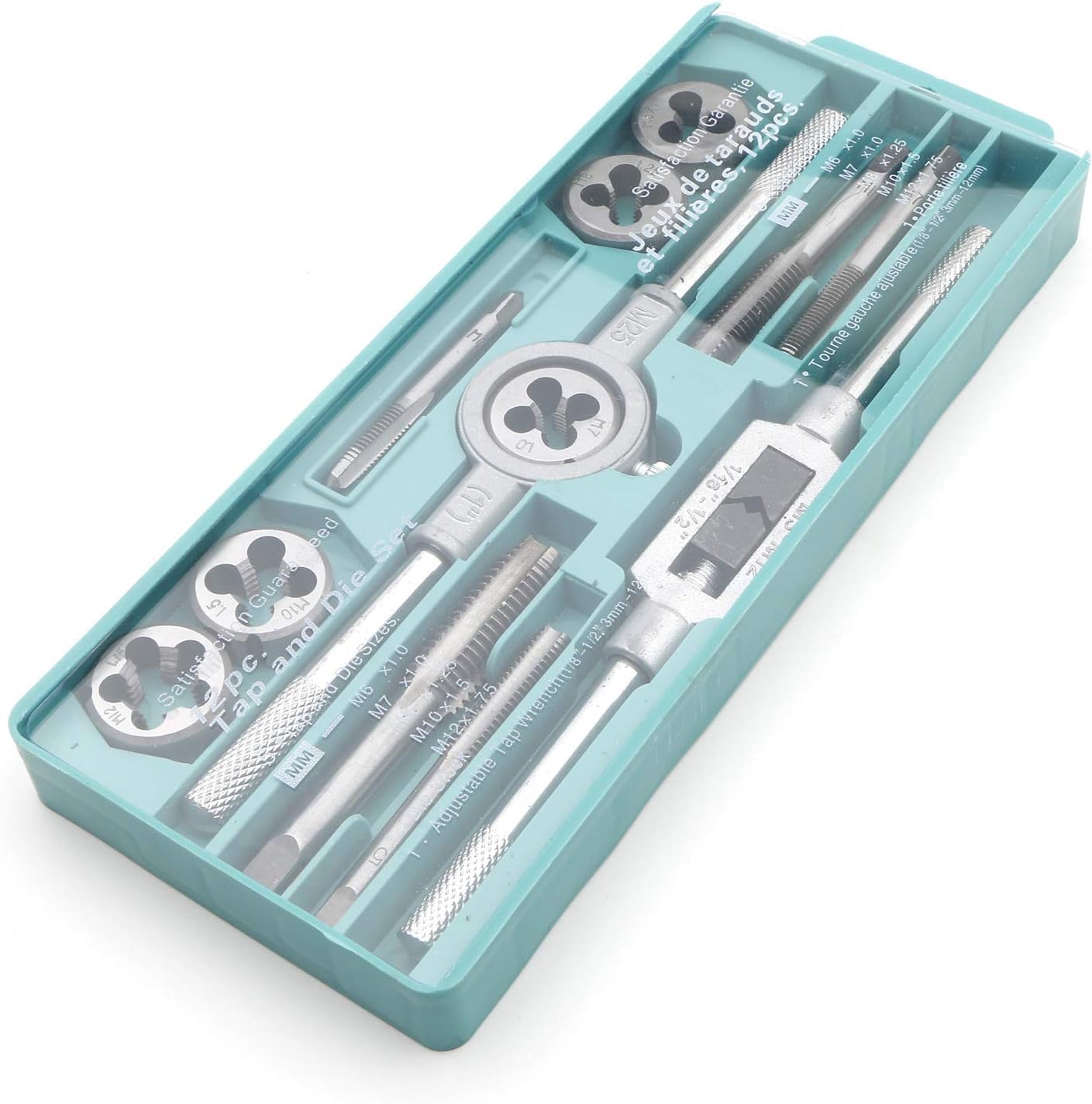 UPTO DATE PRODUCTS 12pcs Threading Tap & Die Set M6-M12,Metric Sizes,Tap & Dies With Tap Wrench & Round Die Handle Complete Set 2
