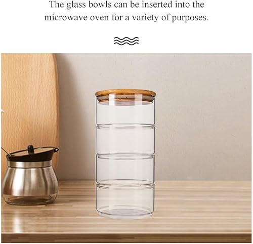 Miniatura 3 de 4Pcs Stackable Glass Jars with Lids Airtight High Borosilicate Storage Bowls for Fruit Salad and Food Canisters Resistant to Cracks and Temperature