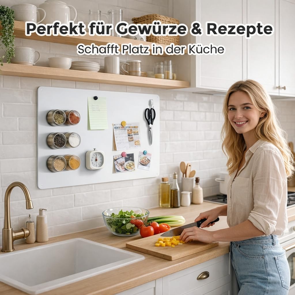 Magnettafel Weiß 40x60 cm Metall: Starke Magnetwand & Pinnwand Magnetisch für Küche/Kinderzimmer & Büro – Hochwertiges Memoboard für Magnete/Fotos & Souvenirs