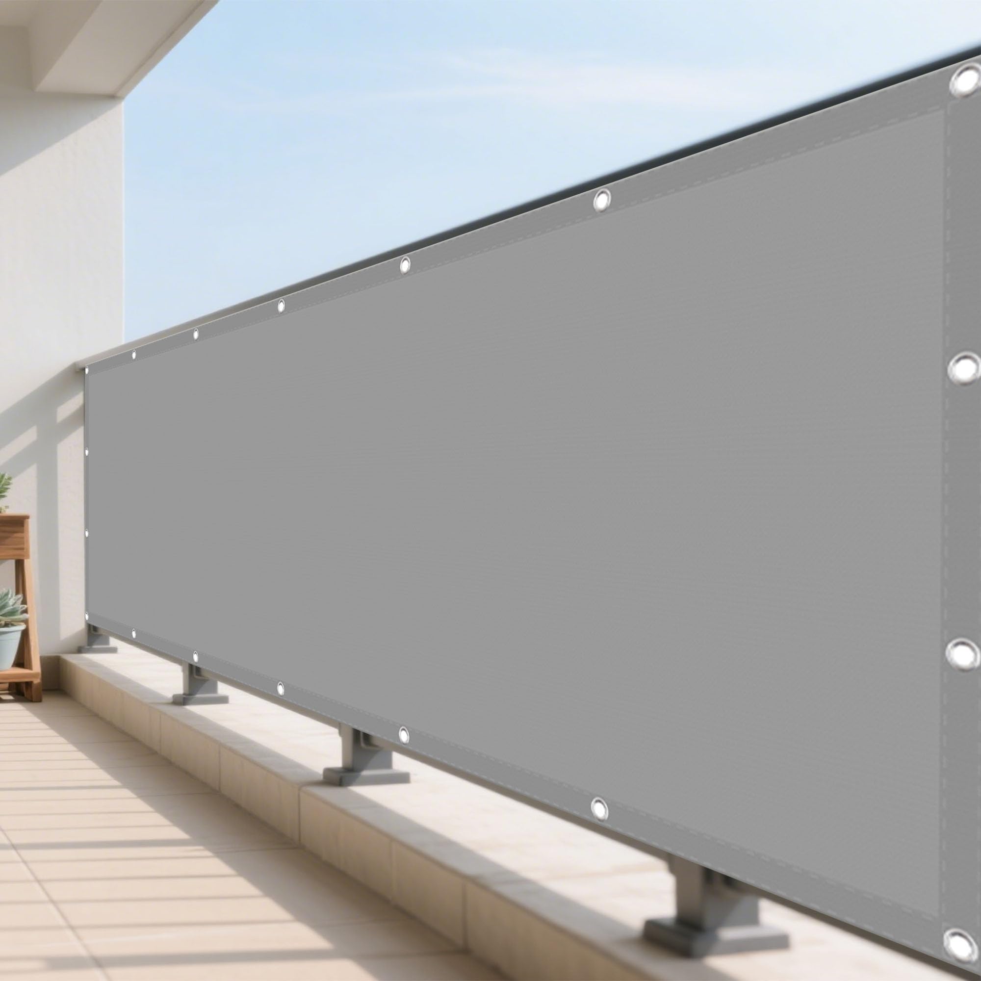 Voile d'ombrage étanche 2.4 x 6.5 m gris clair pour terrasse et jardin