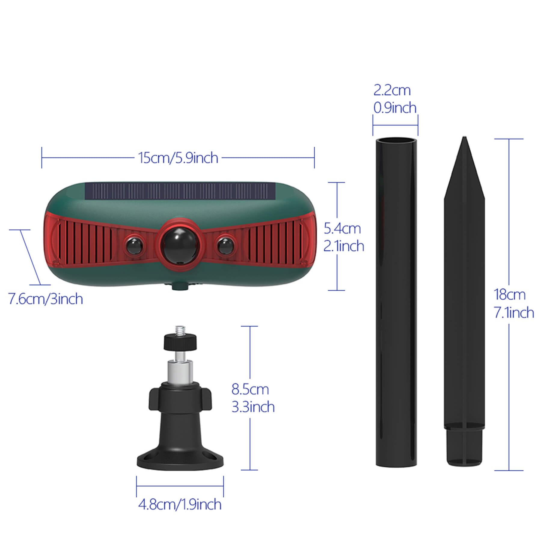 Alarma solar con sensor de movimiento para exteriores, 13 sonidos diferentes, alarma de perro ladrido, 129 dB x 2 sirena fuerte, 4 modos de trabajo, 2 luces estroboscópicas, detector de