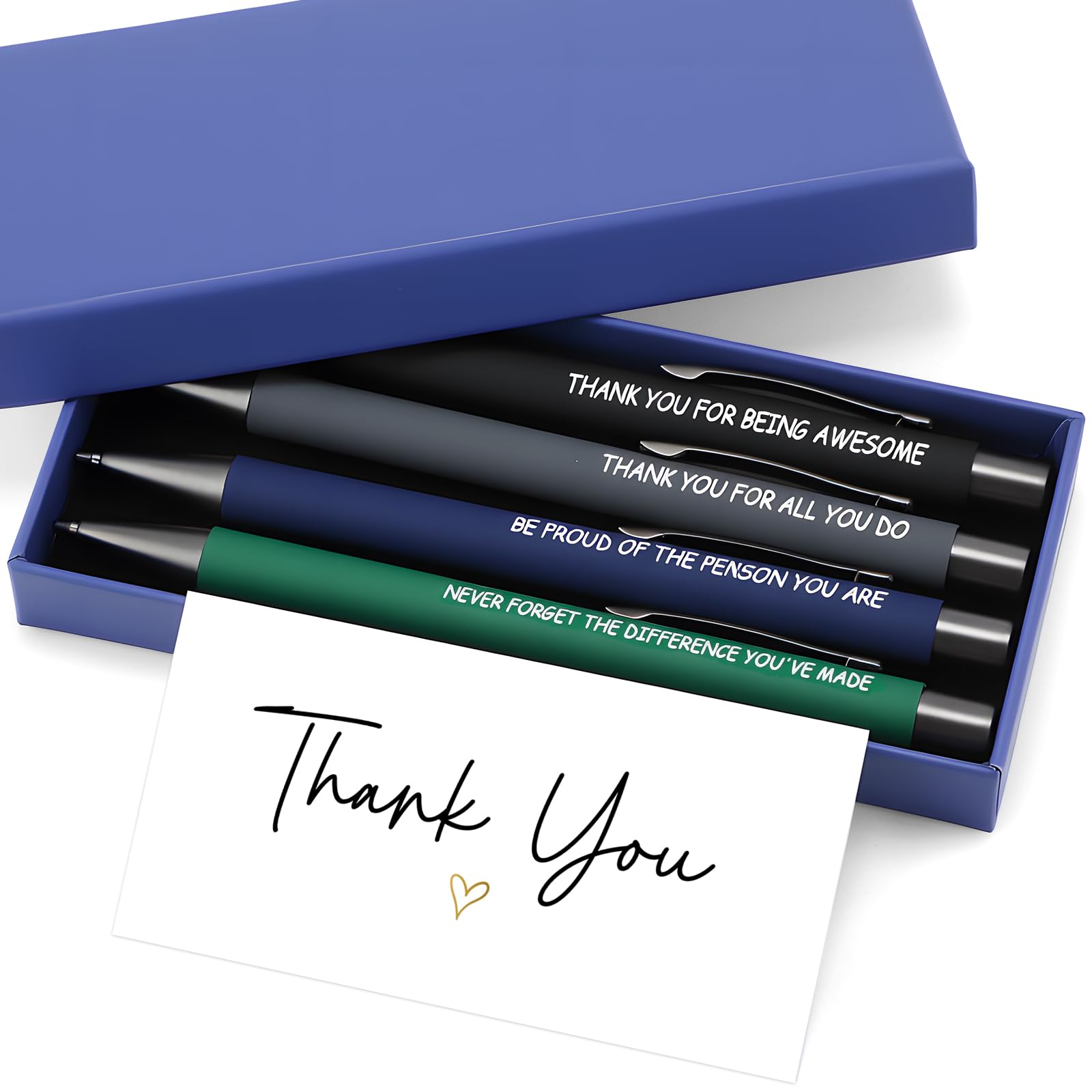 Tenare 4 Pack Thank You Gift Pen Set Black Ink Ballpoint Pens & Gift Box with Cards for Appreciation Inspirational Retirement Birthday Christmas Teacher Office Writing Gifts(Morandi)