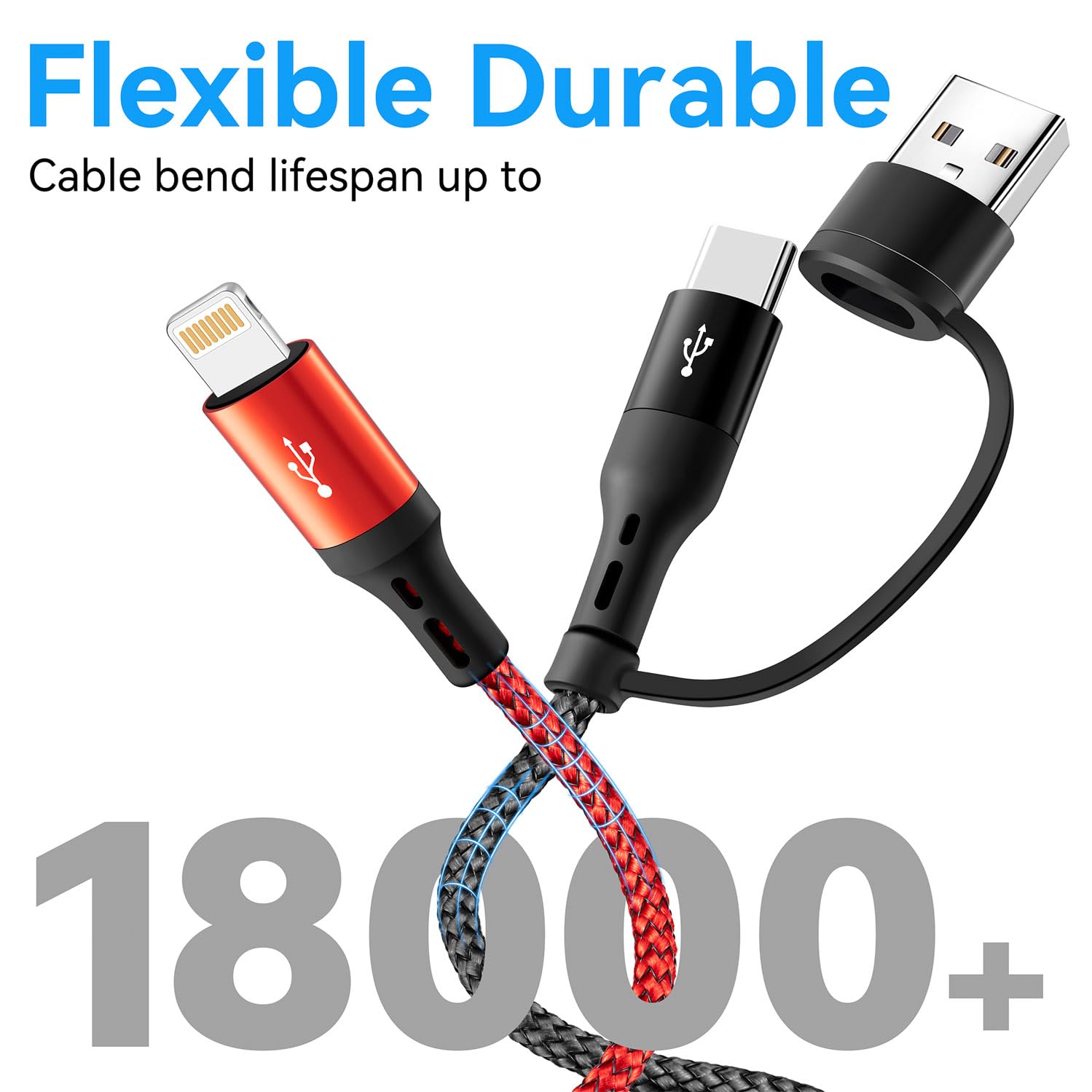 Multi Charging Cable, [2Pack 6Ft] 4 In 1 Fast Multi Charging Cord Nylon Braided - View #3