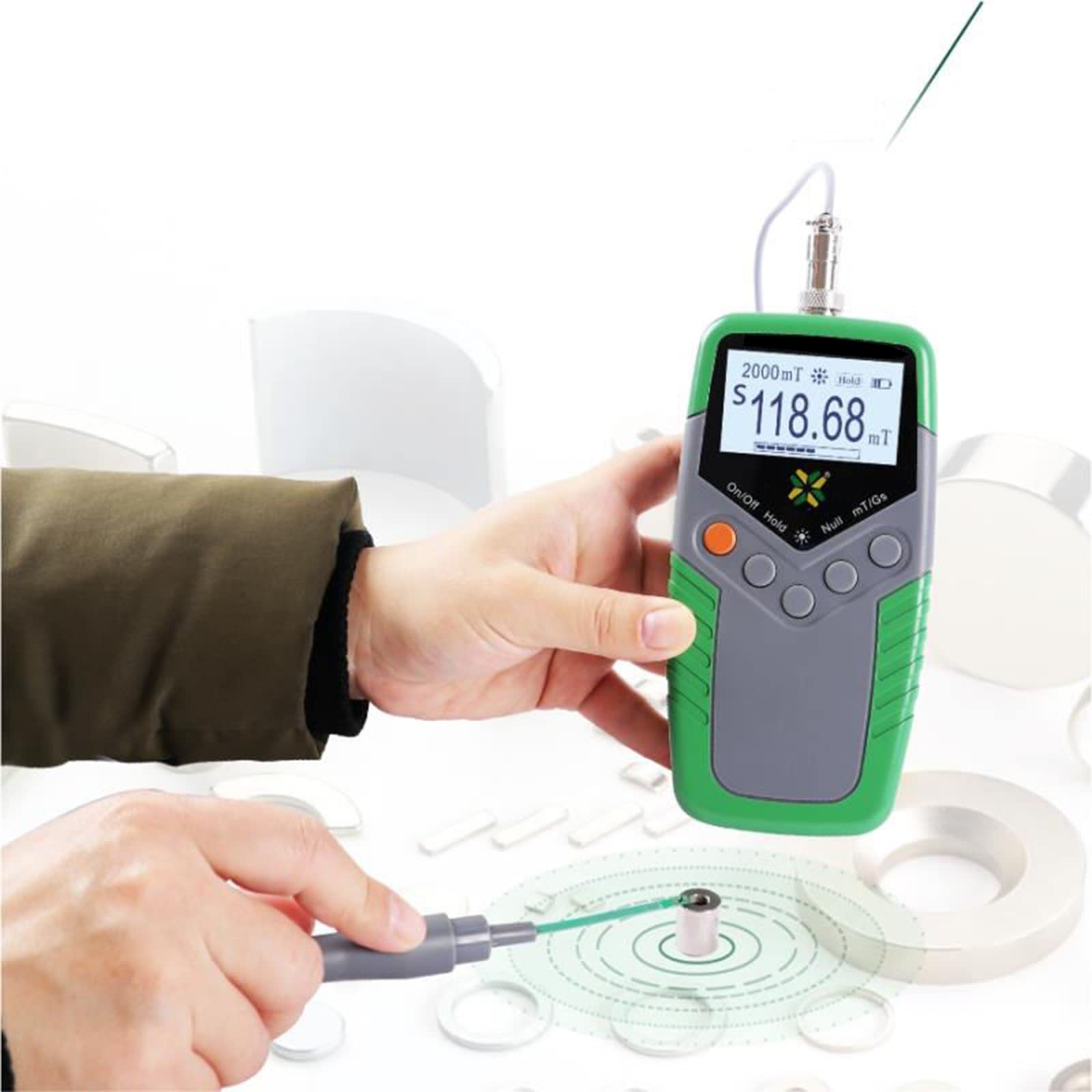 Gaussmetro Digitale Portatile, Tester per Misuratore Tesla con Sonda, Rilevatore Magnetico Digitale di Campo Magnetico ad Alta Precisione 0-2400mT, Funzione di Regolazione Zero/Commutazio