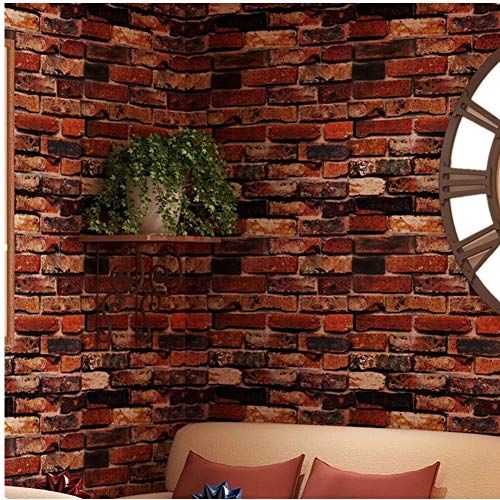 Yancorp Self-Adhesive Wallpaper Rust Red Brown Brick Contact Paper Fireplace Peel-Stick Wall Door