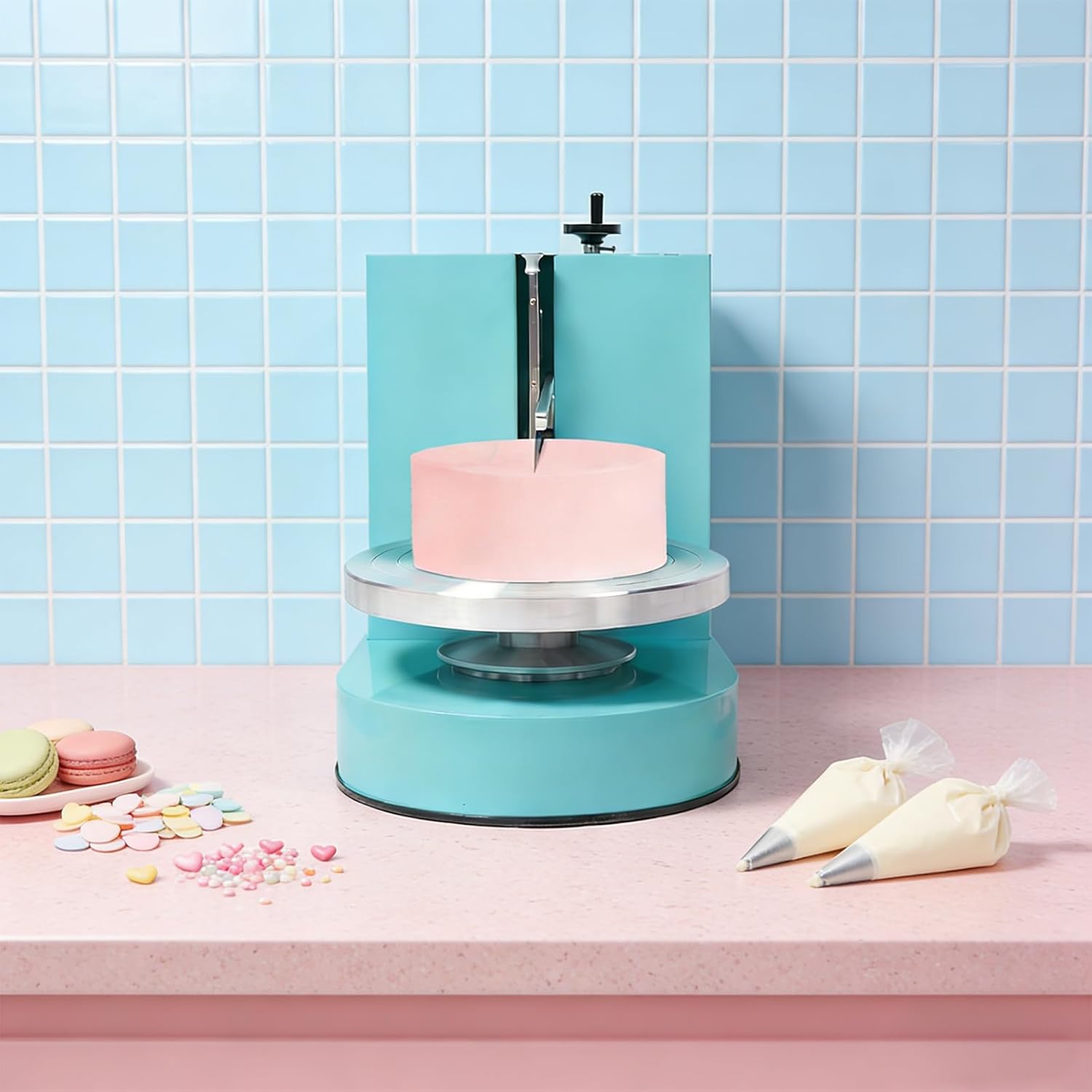 Cake Decorating Machine, Automatic Cake Cream Spreading Machines, 4-12 Inch Cake Icing Machine, 60-320 RPM Electric Cake Turntable for cake shops & households（Green)