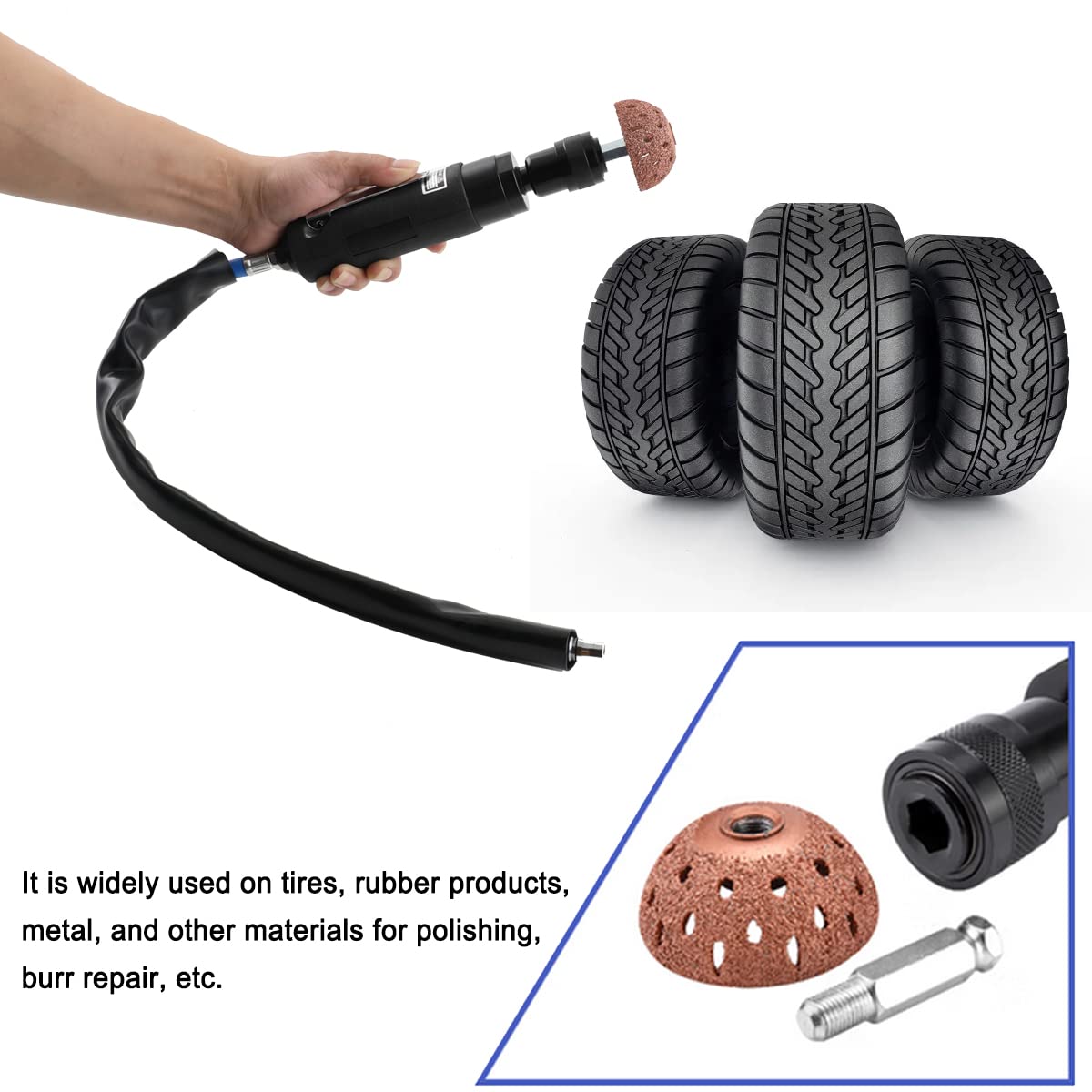 EODSAD 2500rpm Low Speed Pneumatic Tire Buffing Wheel Repair Grinding Head Polishing Machine Tyre Repair Grinder Tool for Car Truck Tire Polisher
