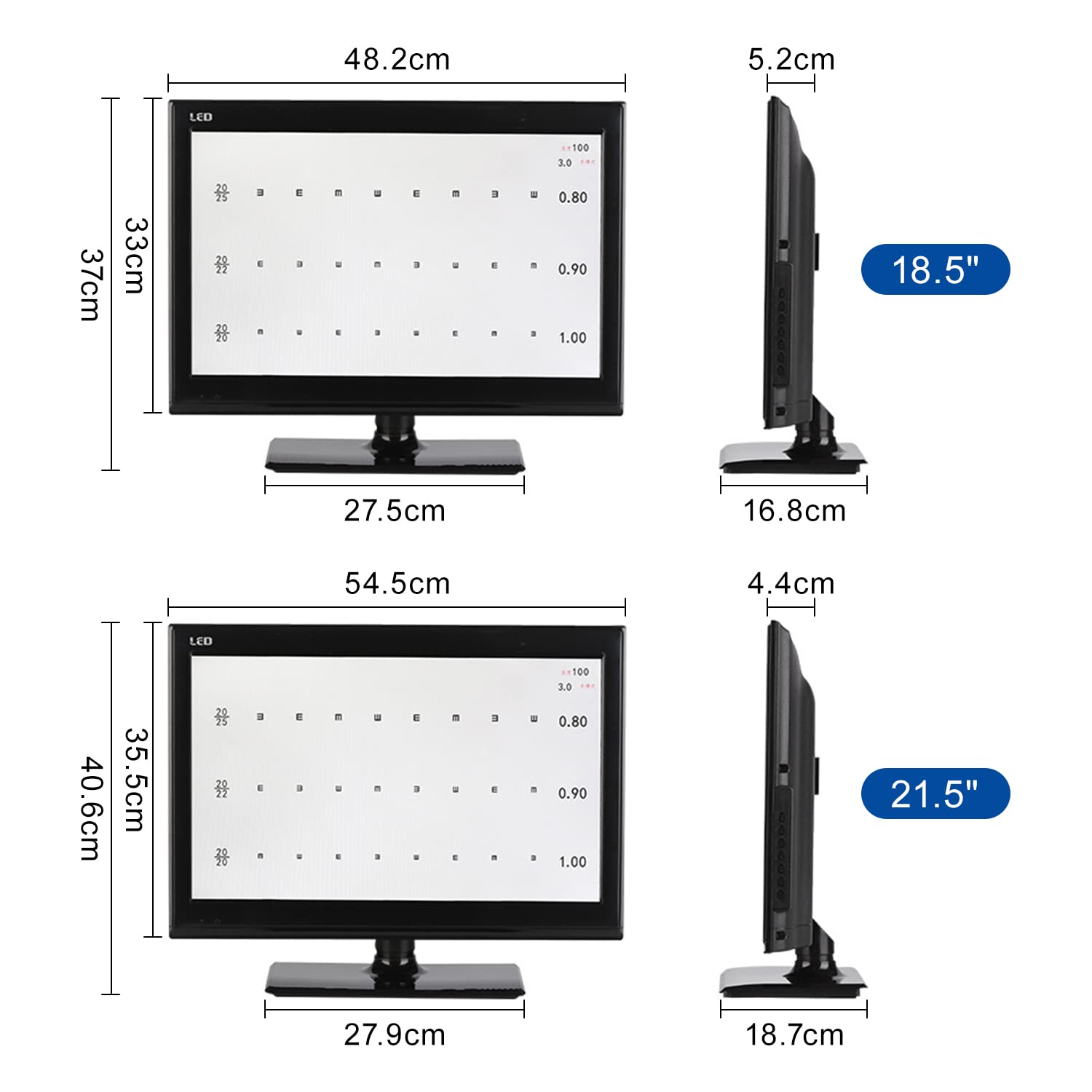 Cyfrowy miernik wzroku LCD z pilotem zdalnego sterowania, 18,5 cala, do oceny ostrości wzroku i użycia optometrii