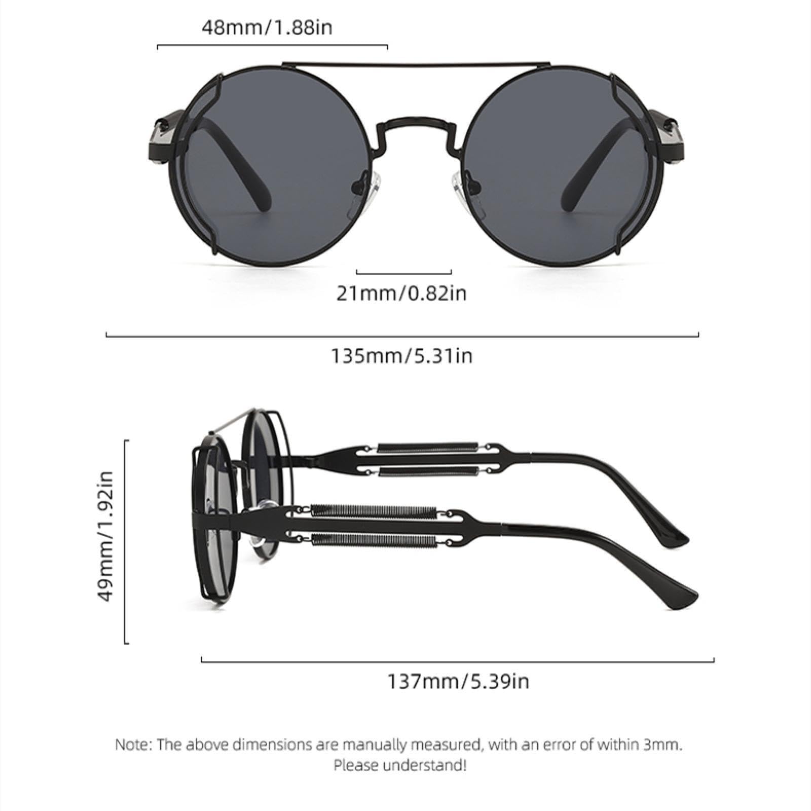 Gafas de sol punk con montura redonda. Gafas de sol metálicas huecas de doble resorte con patillas huecas.