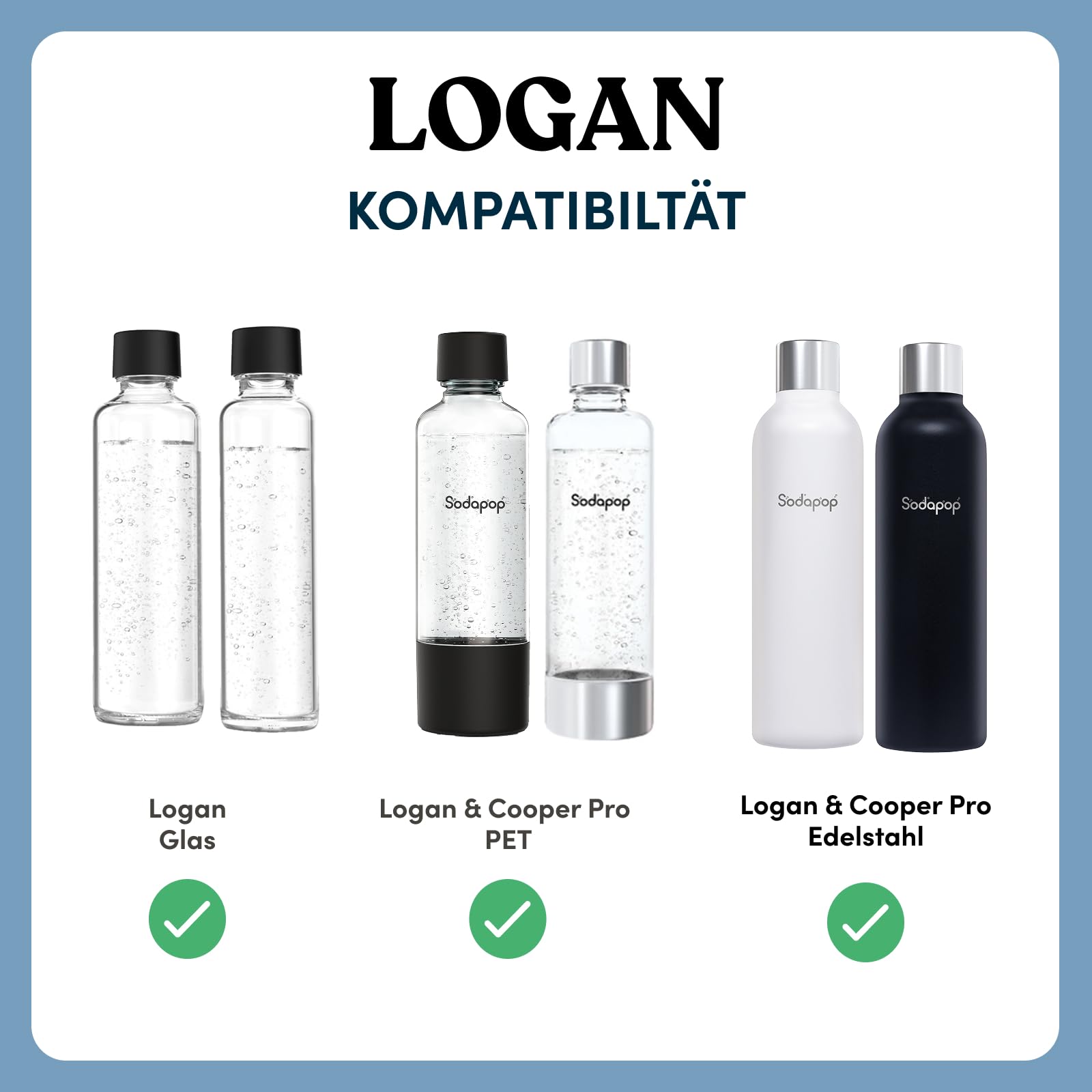 Sodapop Wassersprudler Logan, inkl. 3 Glasflaschen (2x 850 & 1x 600 ml) und 1x CO₂-Zylinder, Starterset, Matt Schwarz, Höhe 42,6 cm