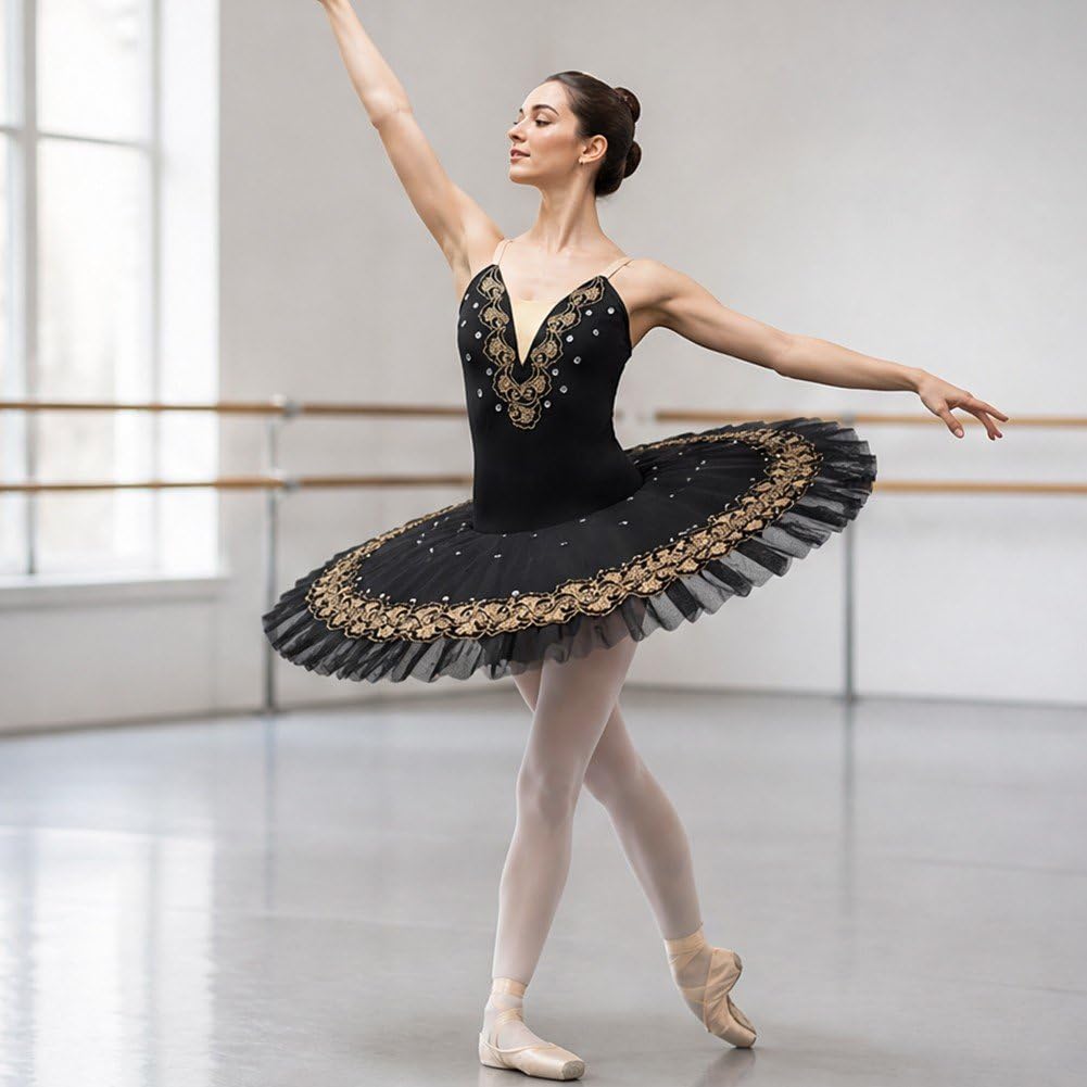 Costumi Ballo Professionali del Lago dei Cigni, Body Balletto con Ricami di Paillettes, Abbigliamento Ballo, Abito tutù a Pancake