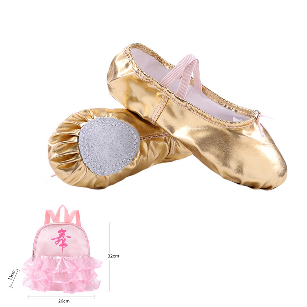 MNSSRN-MM PU Cuero Zapatos Brillantes de Baile, Suave, Ligero y cómodo para el Escenario de Funcionamiento Zapatos de Baile de la Danza de Vientre de Ballet para niños,Oro,32