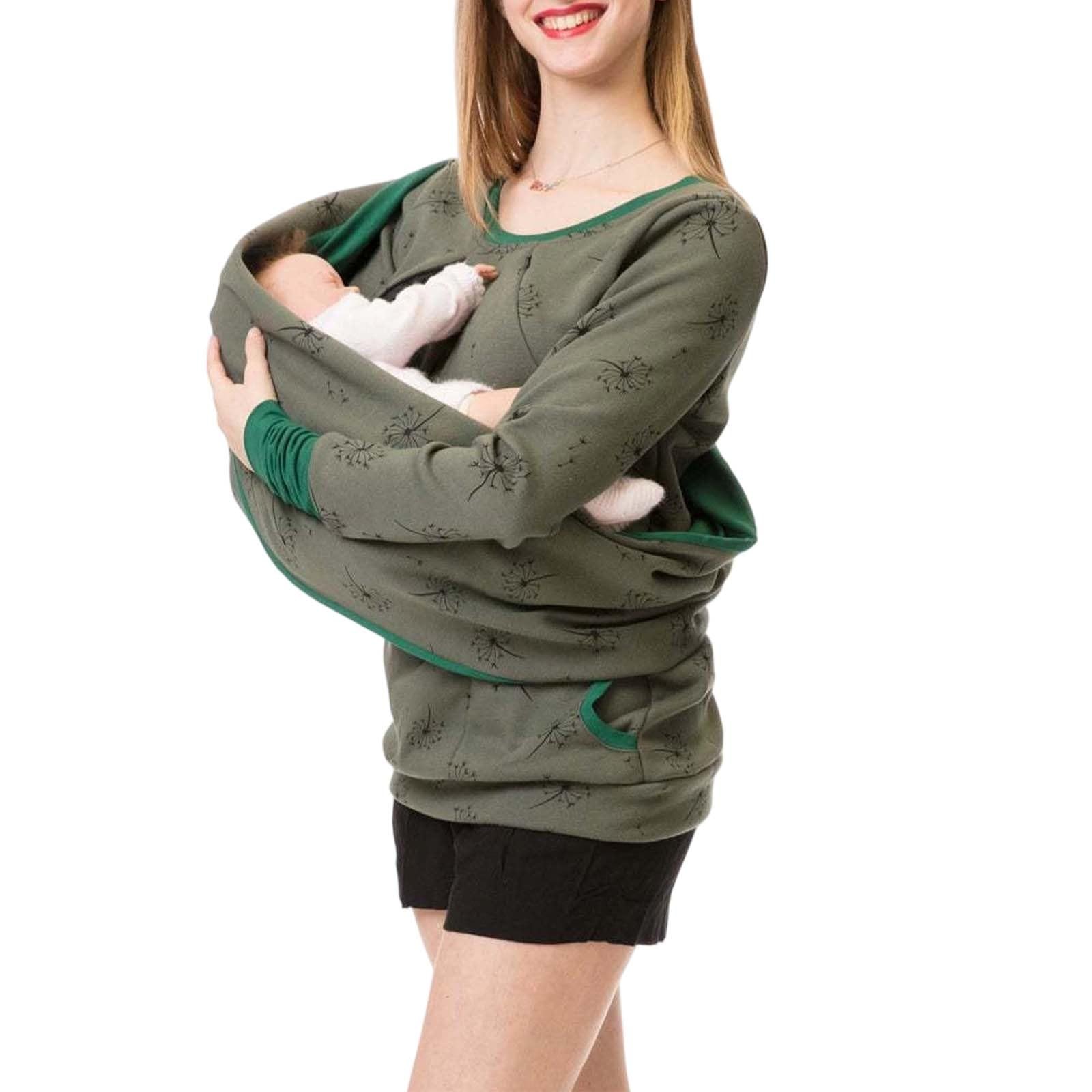 Jersey de lactancia para mujer, de invierno, algodón, manga larga, monocolor, cuello alto, dos capas, sudadera de lactancia con capucha, con bolsillos, para embarazo, lactancia, ropa de