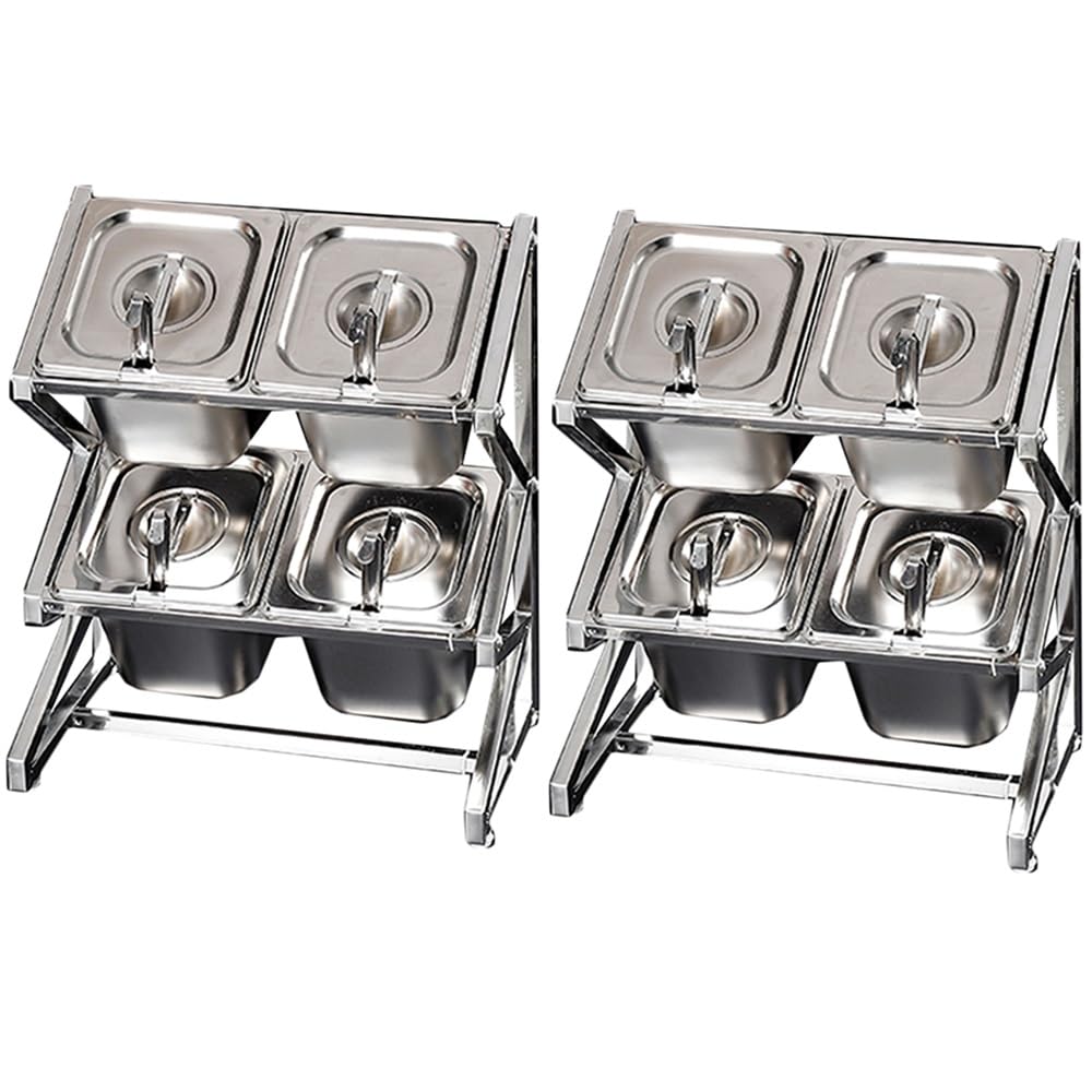 GTHTUHFD Expandable Stainless Steel Spice Rack For 10 Pots & Pans With Spoon Holder Countertop Condiment Organizer,Argento/Bbb-25.4X8.9X17IN-2P