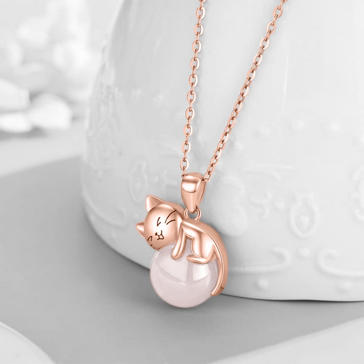 Vadmans Katze Geburtsstein Kette Sterling Silber Katze Geburtsstein Anhänger Halskette Tier Schmuck Geburtstag Geschenk für Damen