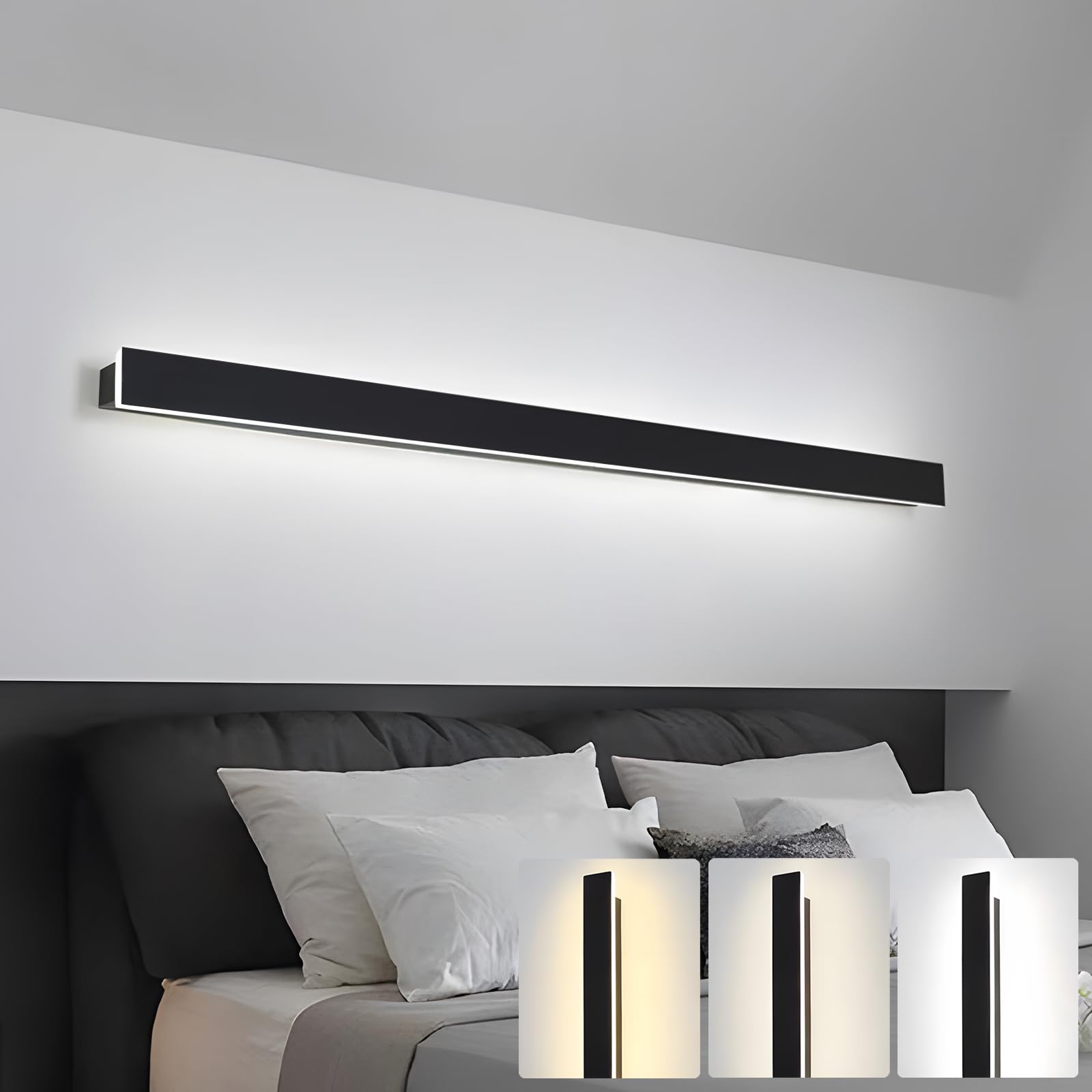 Ztwleed Black Led Wall Light Indoor,44W Wall Lamp Modern 3000K/4000K/6000K,Acrylic Wall Sconce Lights For Bedroom Living Room Corridor Stair 120Cm