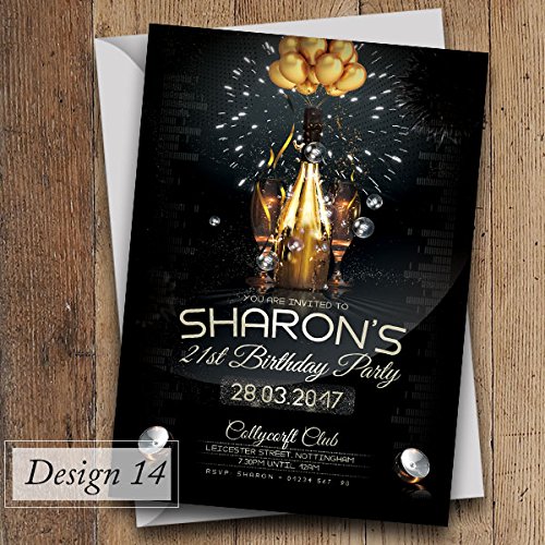50 Personalised Birthday Invitations/Party Invites Choose from 39 Stunning Designs • 18th 21st 30th 40th 50th - Any Age. Customise All Wording and Colours | Design 14