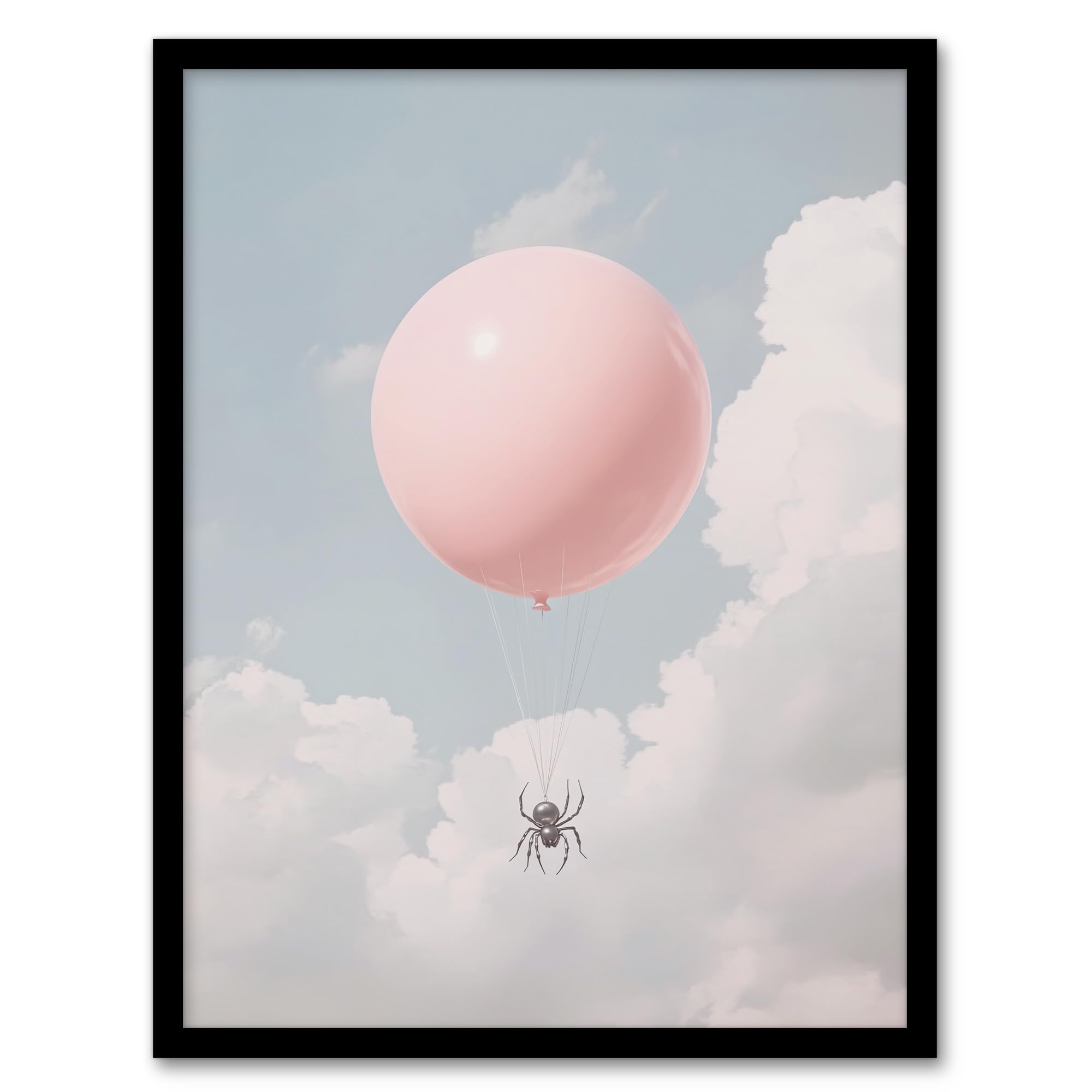 Artery8 Spider Travel Floating in Sky with a Pink Balloon Living Room Artwork Framed Wall Art Print A4