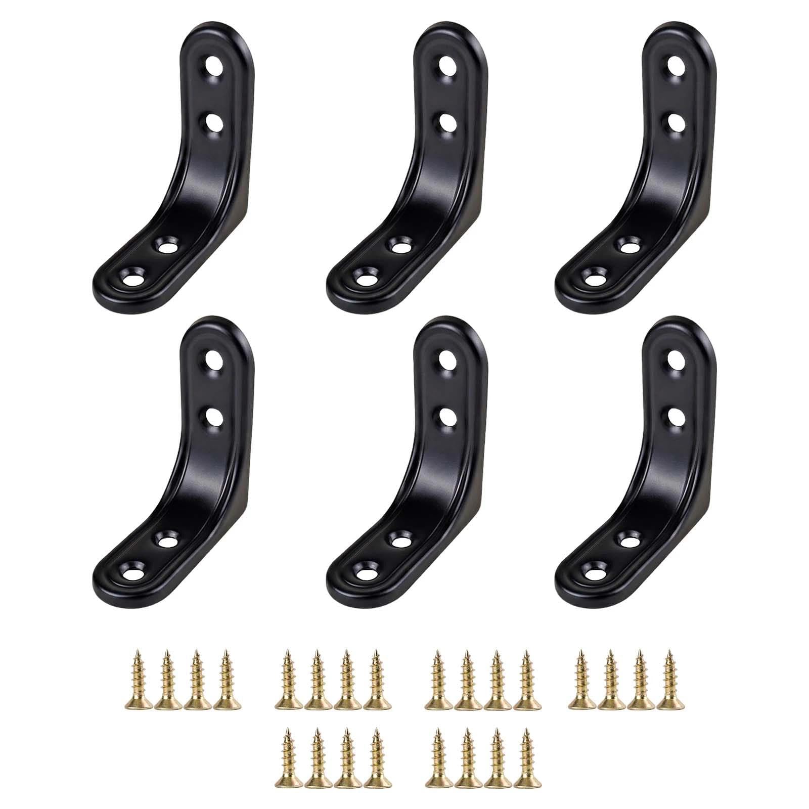 HHXUUAN 50mm Black Heavy Duty L Brackets for Shelves with Screws, 6 Pcs
