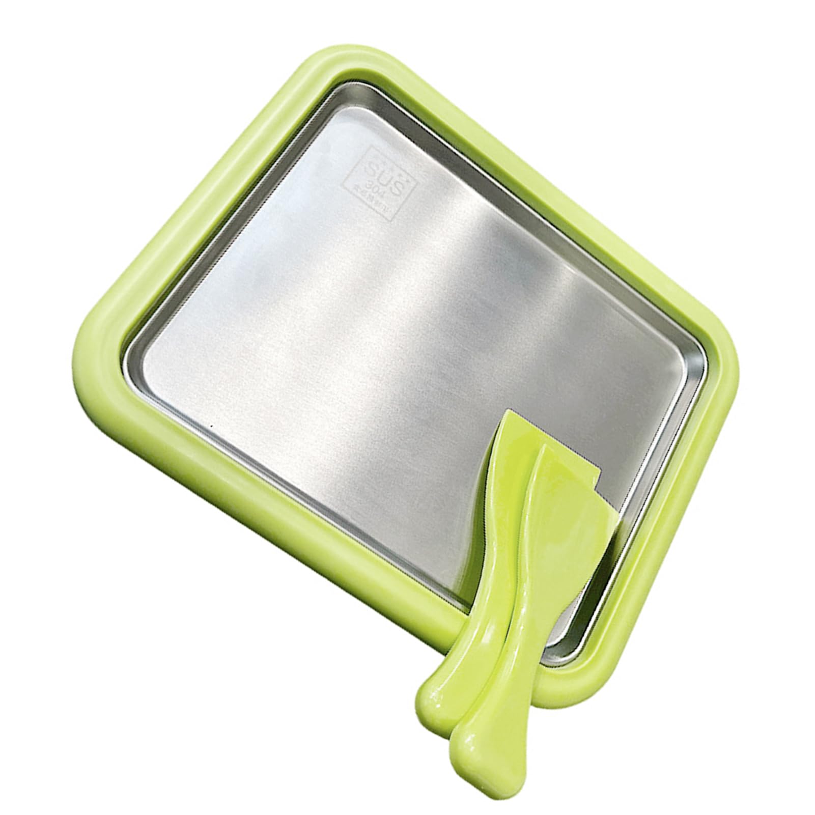 Macchina per gelato arrotolato, Acciaio inossidabile 304 Macchina per gelato istantaneo con 2 spatole Vassoio per arrotolato istantaneo 26,4 x 21,6 x 4 cm