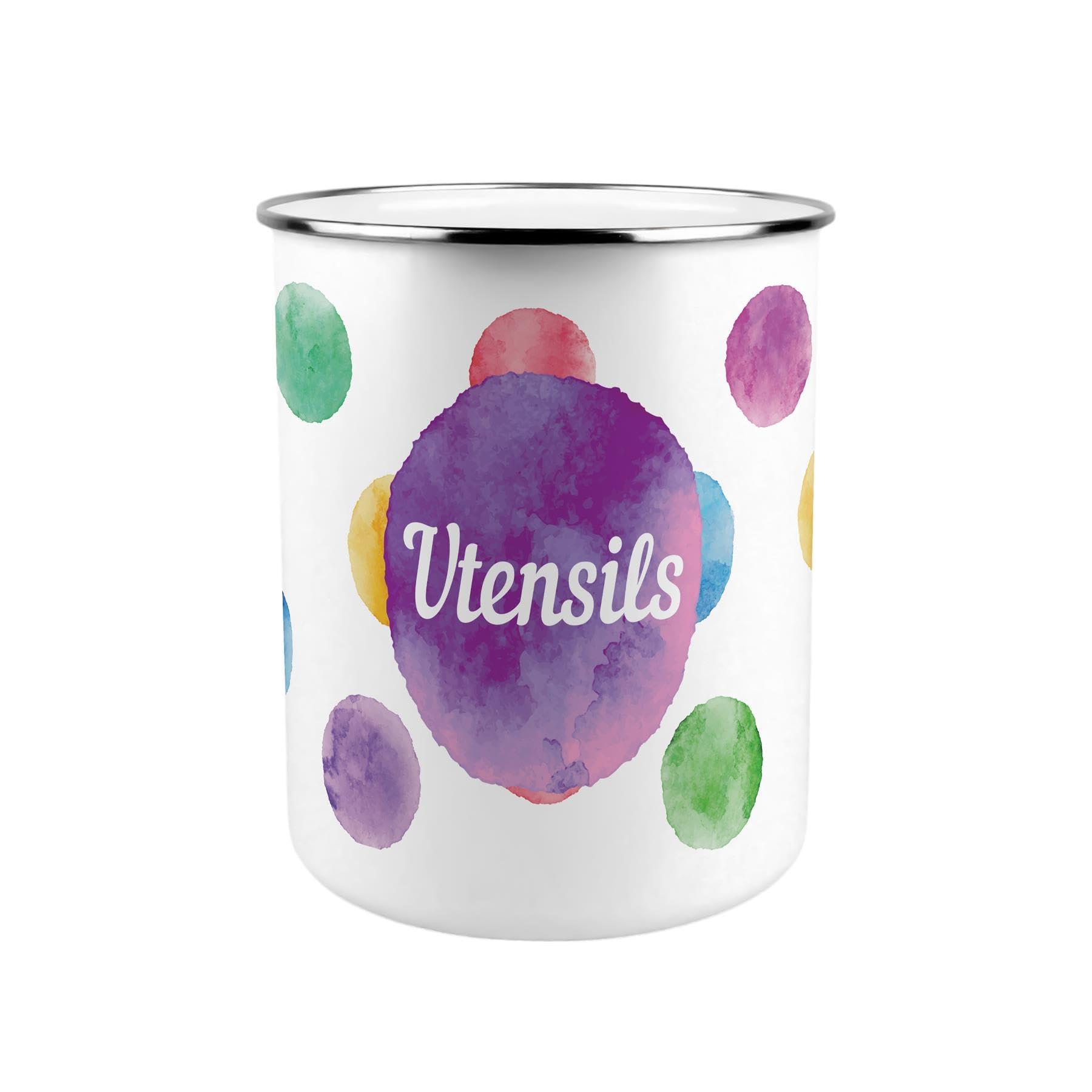 Purely Home Rainbow Polka Dots Metal Utensil Holder - XL Kitchen Utensil Pot/Organiser for Countertop Decor Gift 18x16.5cm