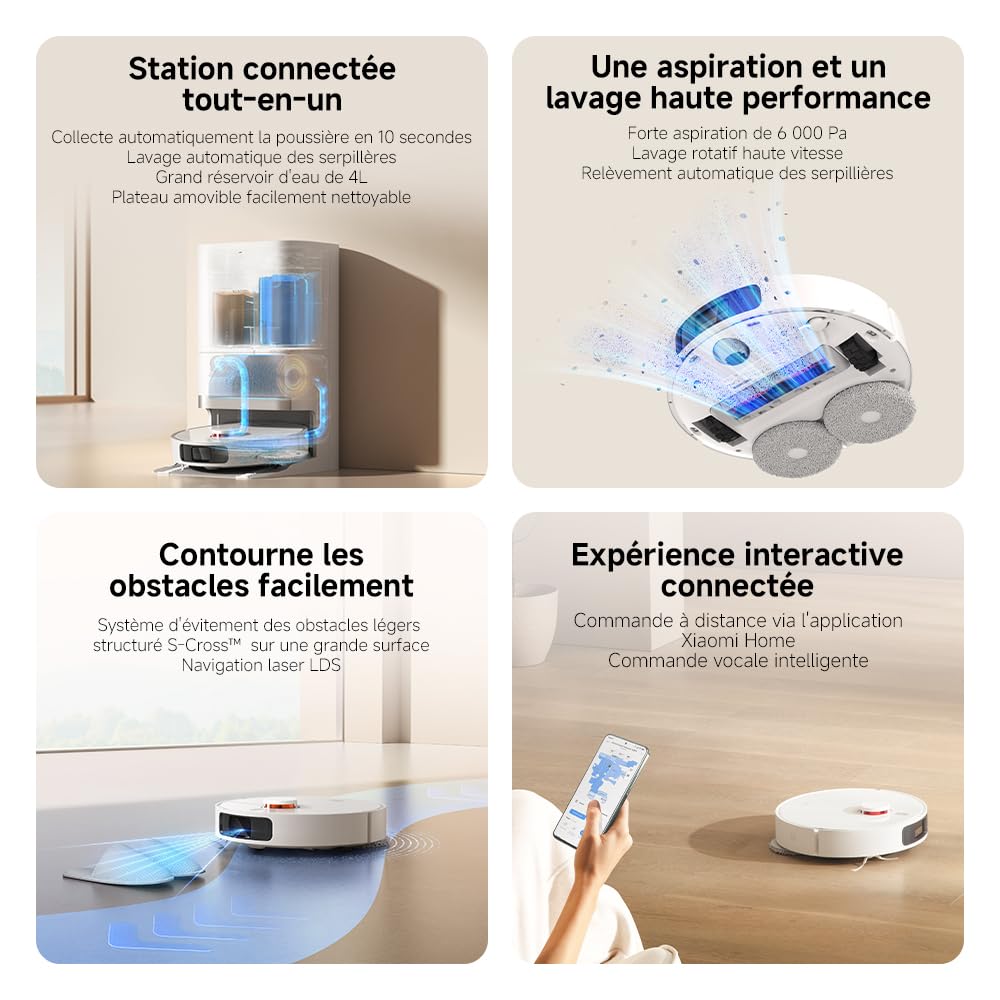 XIAOMI Robot Vacuum X20+, Station Tout-en-Un avec vidage, Lavage & séchage Auto, Aspiration 6000 Pa, évitement d’Obstacles S-Cross™, Navigation LDS, Commande vocale Via Mi Home.
