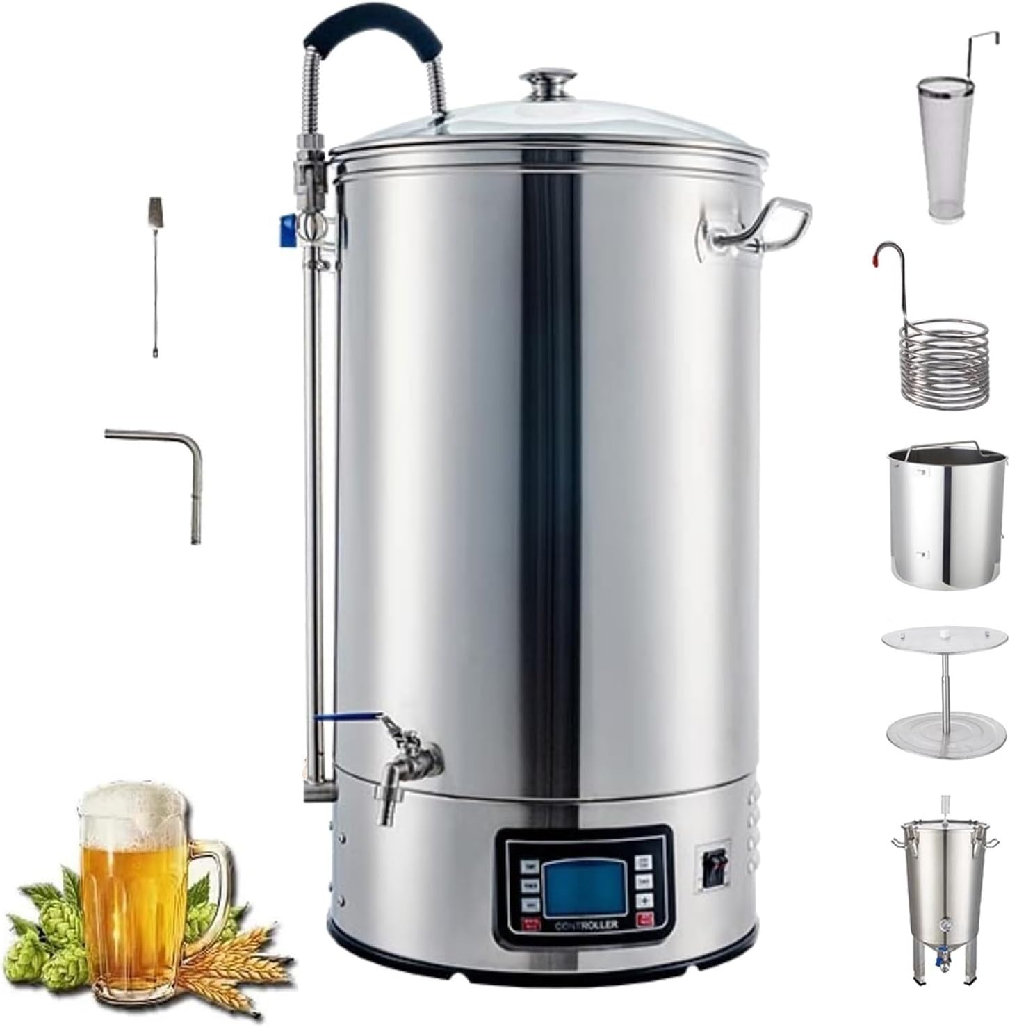 Home Brewing System with Turbo Cooling and 7-Stage Temperature Control. 7-Step Programmable Mashing Cycle, Suitable for Home and Commercial Brewing.(40L,220V)