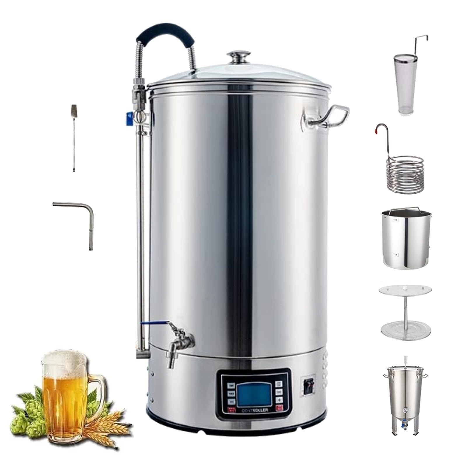 CHSUFBTY Home Brewing System with Turbo Cooling and 7-Stage Temperature Control. 7-Step Programmable Mashing Cycle, Suitable for Home and Commercial Brewing.(30L,220V)