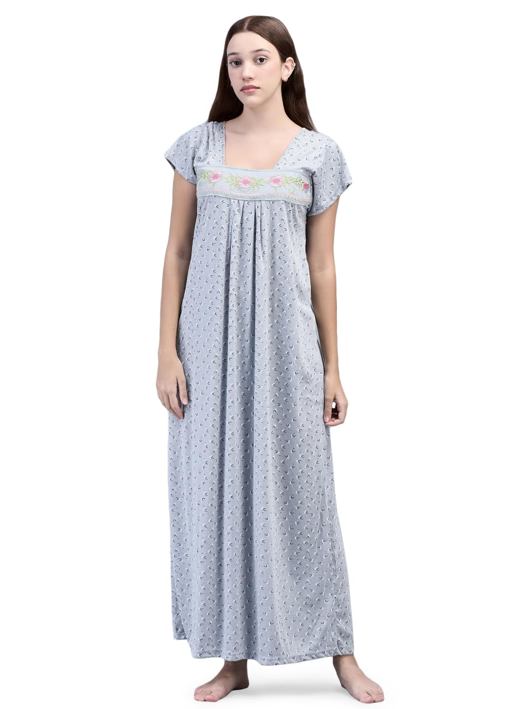 NotyWomen's- Nighty | Maxi | Gown- Poly Viscose Knits Fabric- Printed with Embroidery