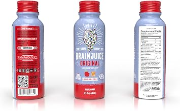 BrainJuice Brain Support Shot, Gluten Free Supplement Shots for Energy & Focus, Healthy Drinks with Alpha GPC, Vitamin B & Organic Green Tea Extract Caffeine, Spiced Apple Cider, 2.5 fl oz, 12 Pack