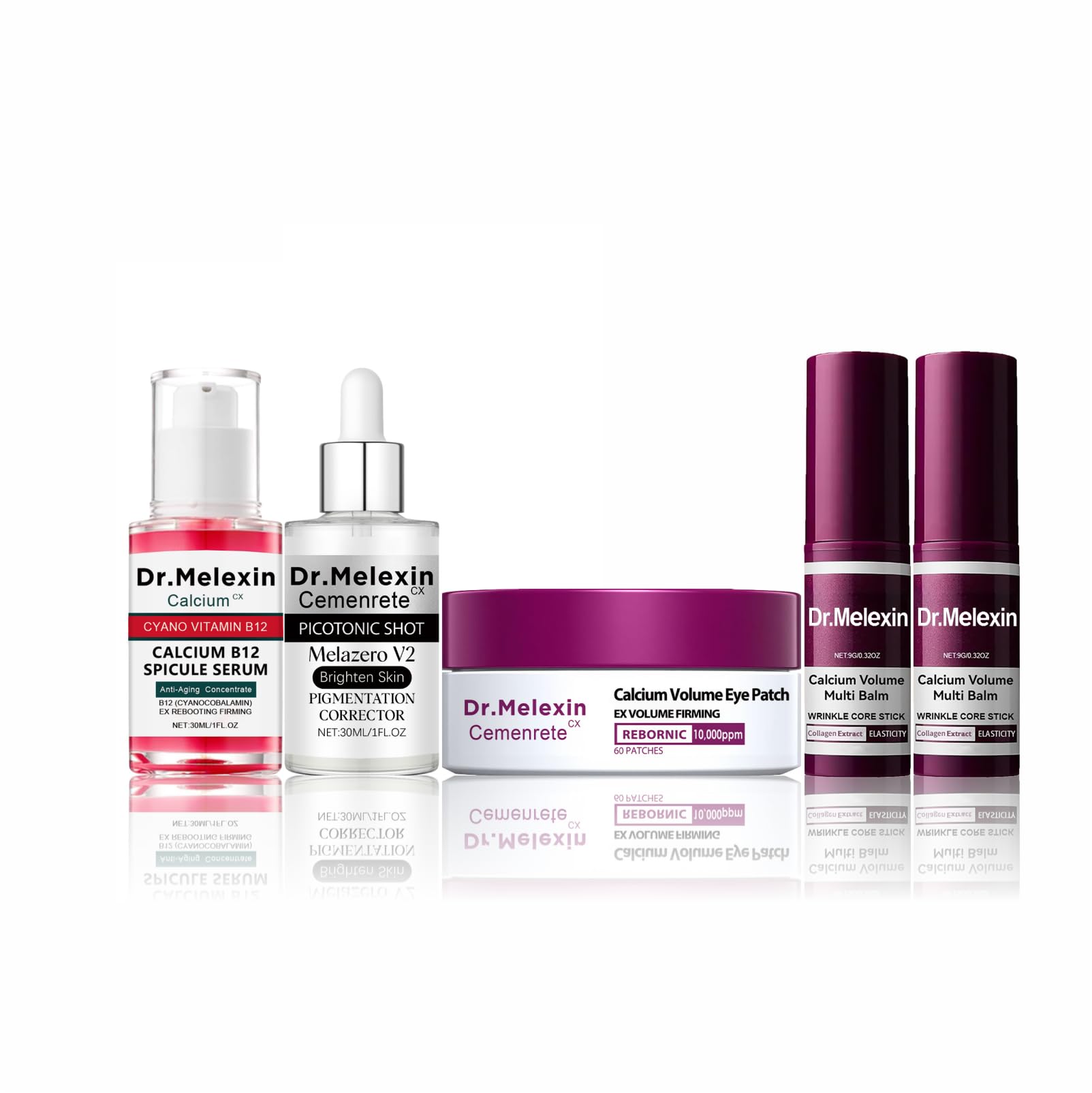 Calcium Multi Balm Stick Set with Pink Spicule Serum, Gentle Firming & Moisture Routine, Pore Spot Skin Care Calcium Collagen Volume Firming Balm for Enhanced Skin Health Routine