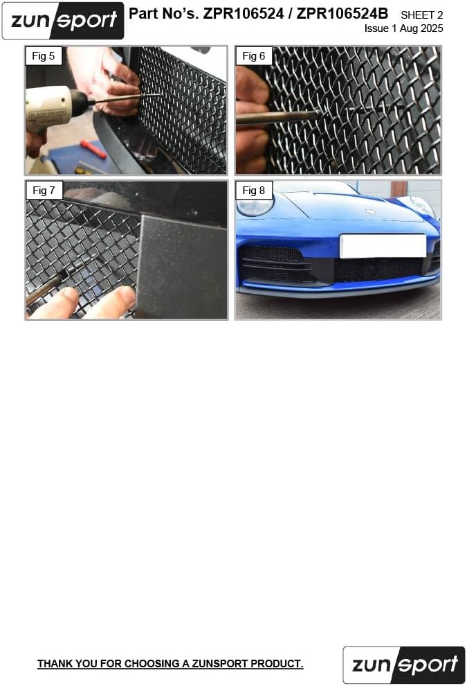 Zunsport compatible with Porsche Carrera 992.2 Base/T/S with Front Driving Camera Centre Grille - Black Finish (2024 -)
