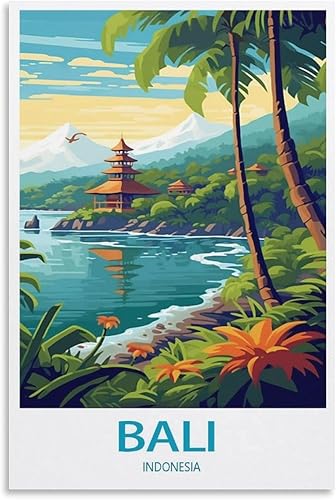 Póster de viaje retro de Bali, lienzo impreso, arte de pared, decoración de pared retro para sala de estar, 12 x 18 pulgadas (11.8 x 17.7 in)