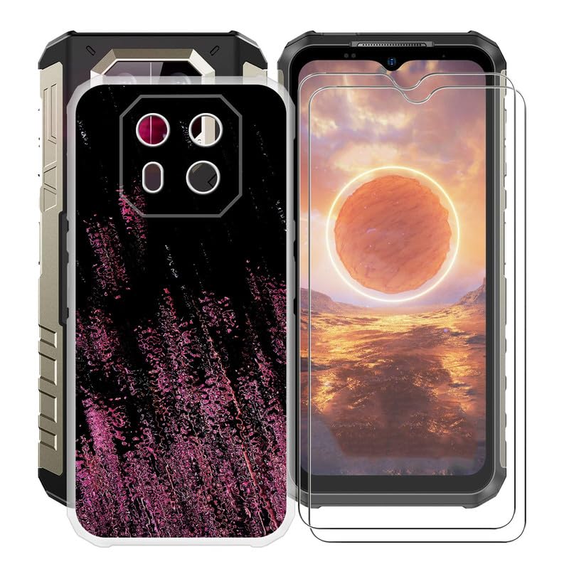 KJYFOANI per Ulefone Armor 22 Cover e 2 Pezzi Pellicola Vetro Temperato, Transparent Sottile Case Anti-Shock Morbido TPU-Silicone Custodia per Ulefone Armor 22 ( 6.58) - Rosa