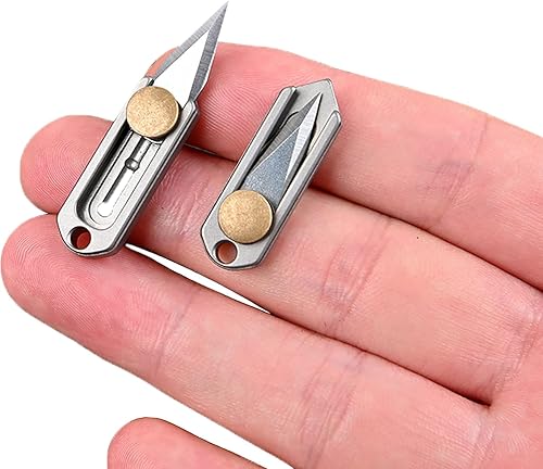 Miniatura 10 de ResafeLy Mini cuchillo de bolsillo, cuchillo utilitario, herramientas EDC geniales, utilizado para abrir letras, paquetes y cajas (latón)