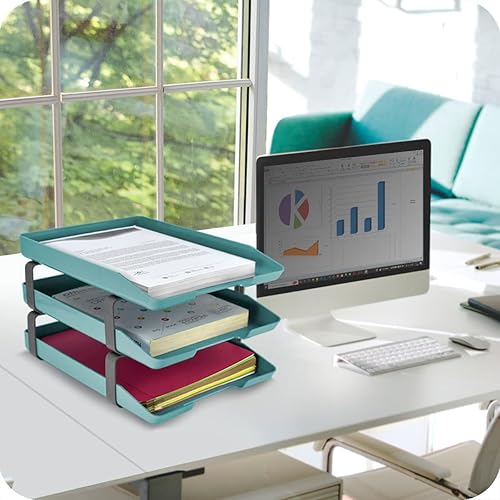 Miniatura 2 de Acrimet Bandeja de cartas tradicional de 3 niveles de carga frontal de plástico organizador de archivos de escritorio (color verde sólido)