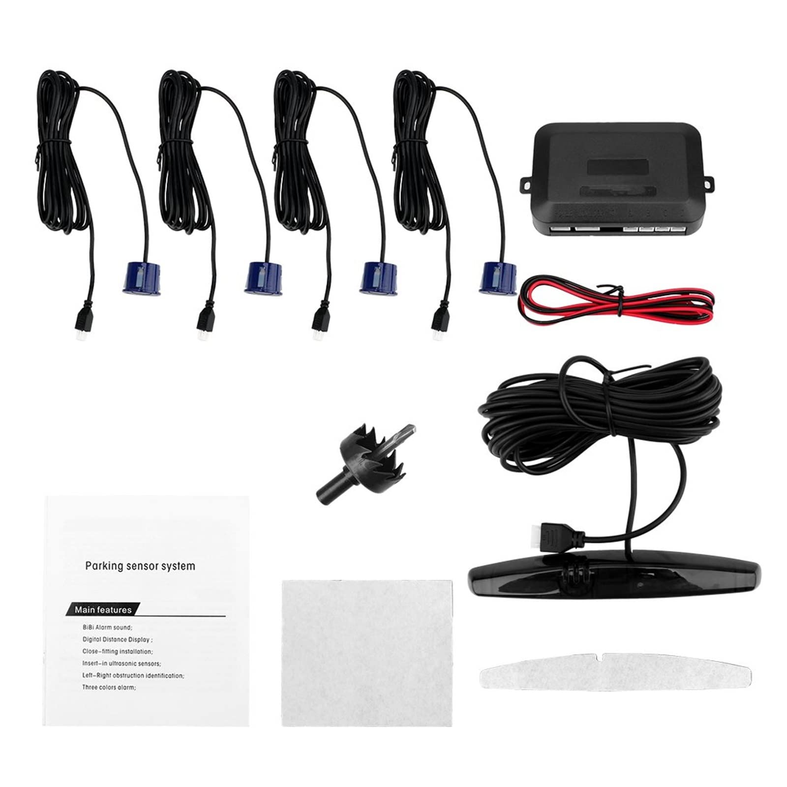 Détecteur de stationnement Automatique Parktronic, système de Surveillance Radar de recul Universel avec 4 capteurs LED et capteurs de Marche arrière.