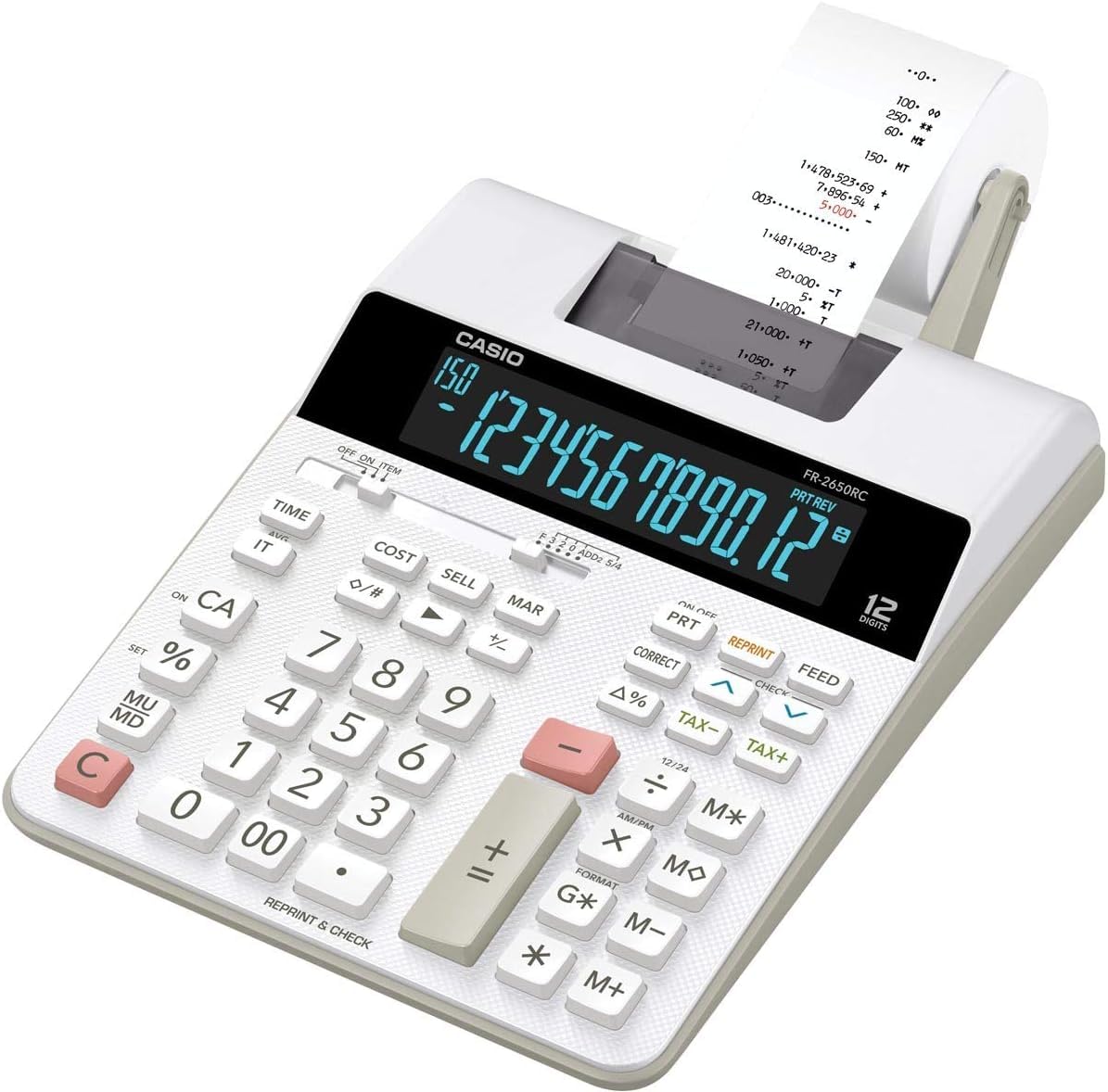 CASIO Druckender Tischrechner FR-2650RC, 12-stellig, 2-Farbdruck, Steuerberechnung, Netzbetrieb inkl. Netzteil & AD-A60024 Netzadapter für druckende Tischrechner HR-Serie, schwarz