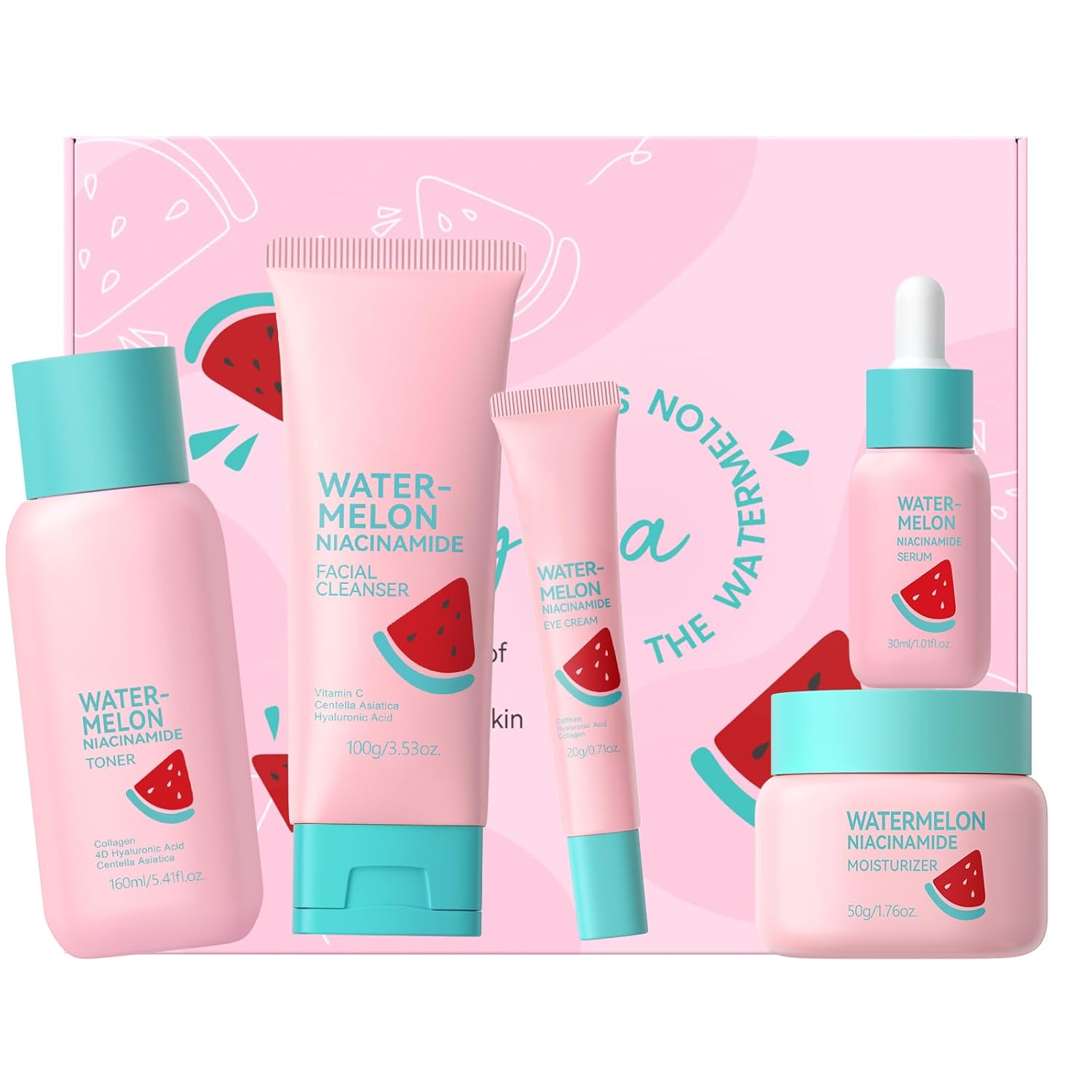 Watermelon Korean Style Skin Care Sets, Skin Care for Women Teens Girls, Beauty Skincare Gift Sets, with Facial Cleanser, Toner, Serum, Eye Cream, Moisturizer, Hydrates, Smoothes, Evens Skin tone Watermelon Korean Style Skin Care Sets, Skin Care for Women Teens Girls, Beauty Skincare Gift Sets, with Facial Cleanser, Toner, Serum, Eye Cream, Moisturizer, Hydrates, Smoothes, Evens Skin tone