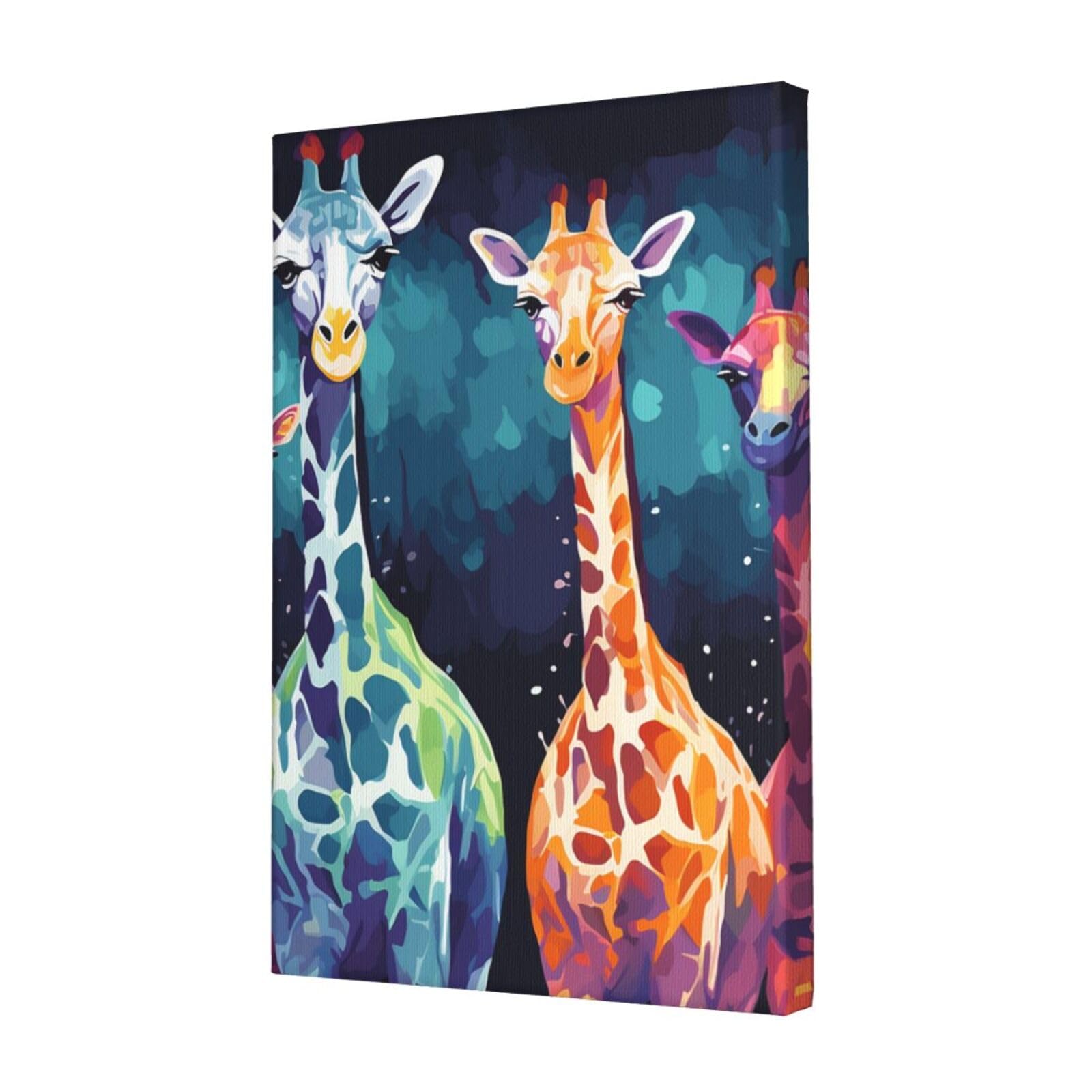 Colorful Giraffe Fans Lovers Canvas Wall Art for Living Room Wall Decor 12"x18" Modern Artwork Painting Pictures Hanging Canvas Prints Aesthetic Wall Art for Bedroom Bathroom Office Wallart Decor