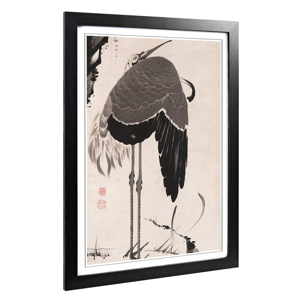 Big Box Art Framed Print of Ito Jakuchu Cranes Oriental Design | Wall Art Picture | Home Decor for Kitchen, Living, Dining Room, Bedroom, Hallway, Office, Black, A2 / 24.5x18 Inch / 62x45cm