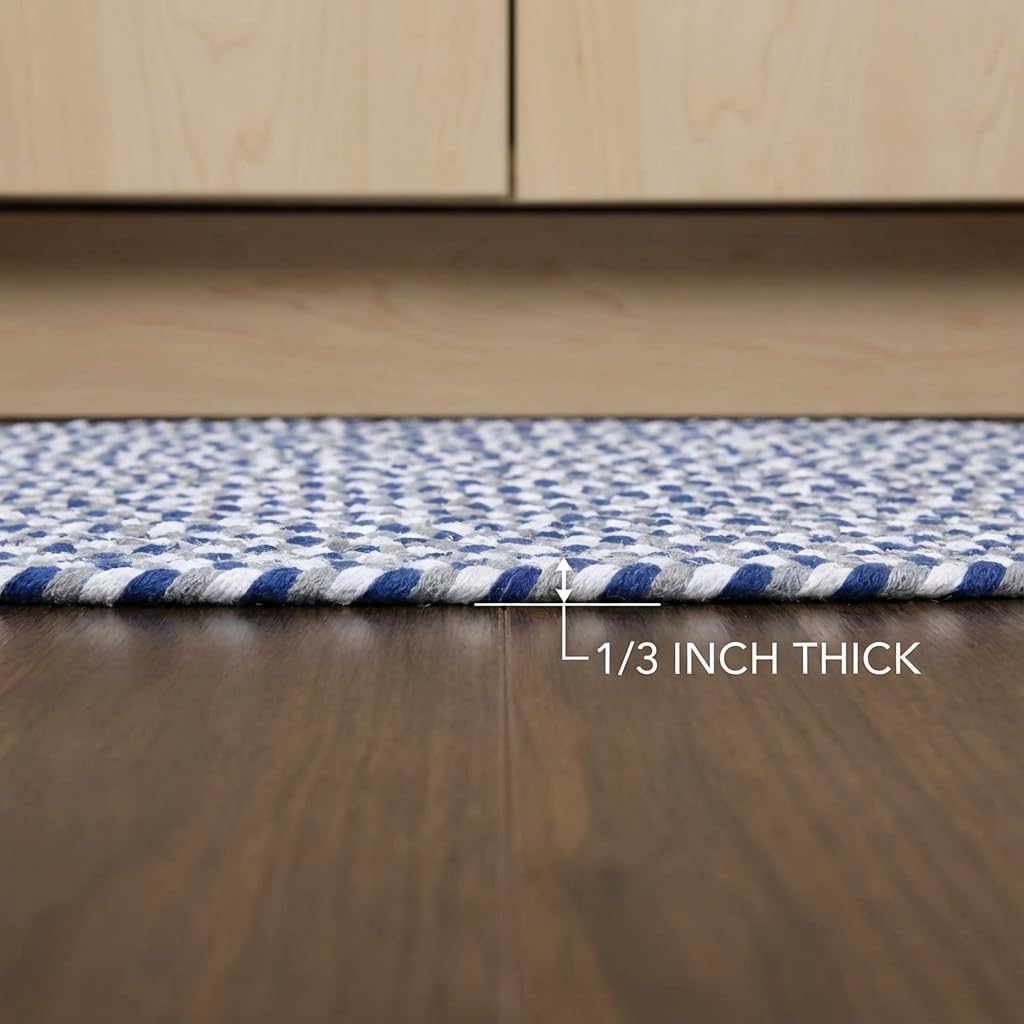 Super Area Rugs Tri-Color Cotton Farmhouse Braided Rug - Buffalo Check Blue,White,Gray 2' X 3' Oval