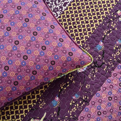 Image of Lush Decor Royal Empire Reversible Cotton Quilt Set, 3 Piece Set King, Plum - Striped Bedding Set - Floral Quilt King Size - Purple Bedding - Boho Decor