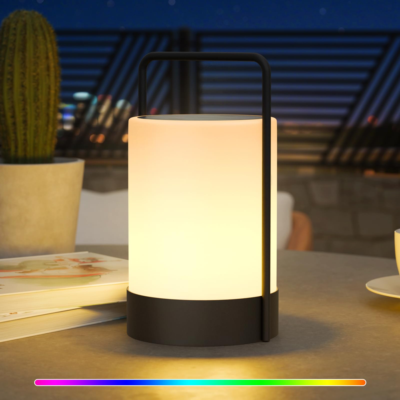 GGNOO Solarlampen für außen Solar Akku Outdoor Lampe, IP44 Wasserdicht | 8-10h Akku | 7 RGB + Weiß Metallgerüst Tragbare USB-C für Garten Terrasse BBQ