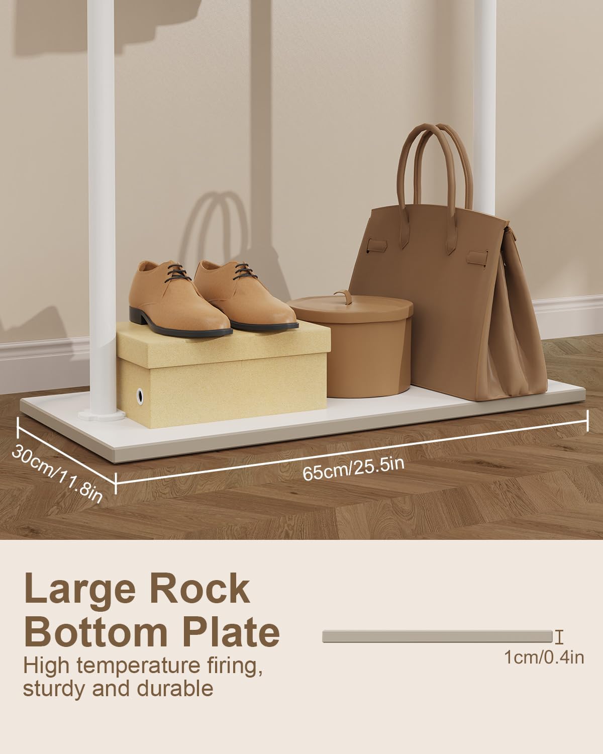 Appendiabiti Ingresso di Grandi Dimensioni in Metallo, Attaccapanni con 2 Ganci e Lastra di Roccia Resistente, Stand Appendino da Terra di Grande Capacità, 65 x 30 x 175 cm, Bianco, GYJ302LW