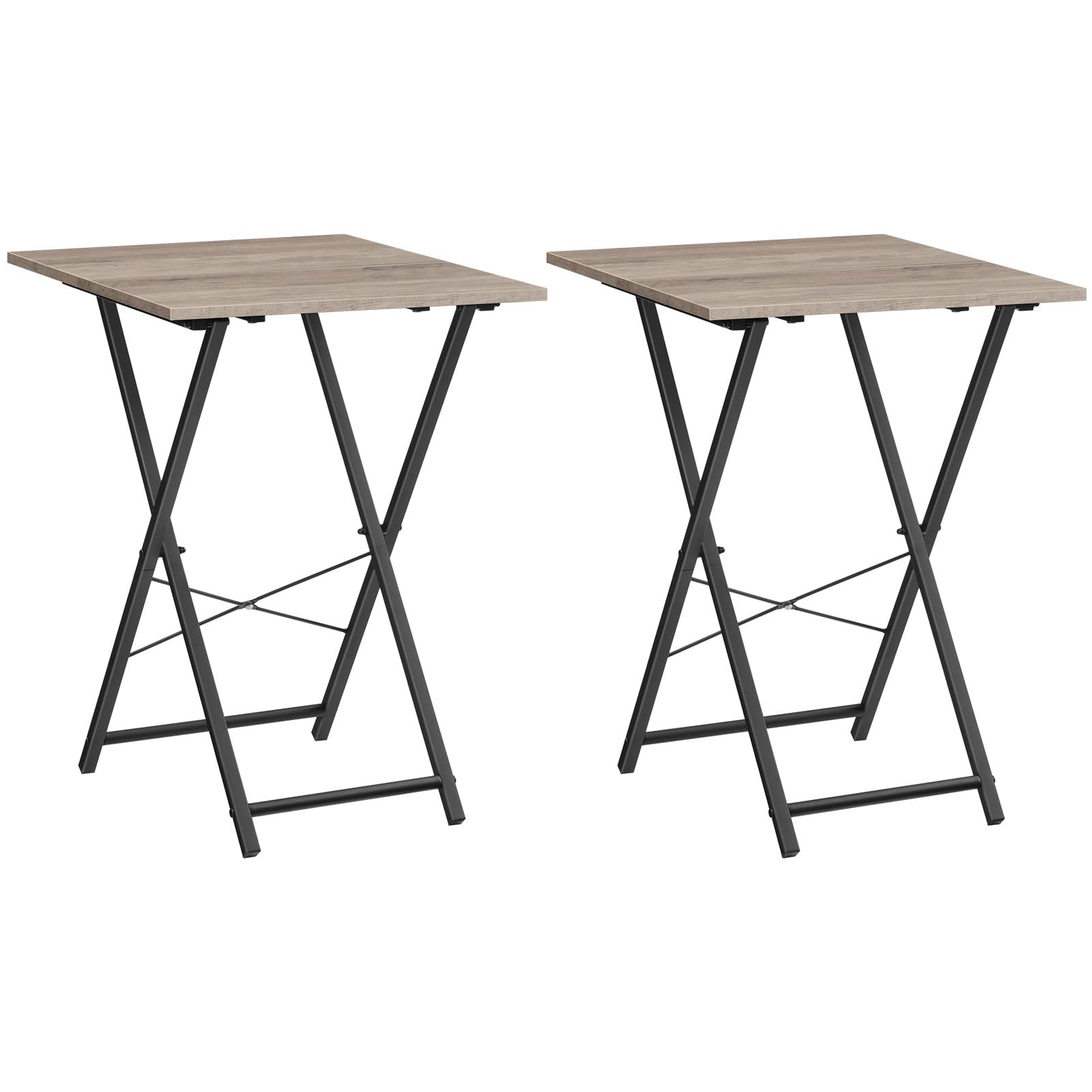 HOOBRO Folding TV Tray Table, Set of 2 Wooden TV Tray, Portable Sofa Side Table, Industrial Snack Table End Table for Small Spaces, Easy to Install and Fold, Greige and Black BG127BZP201